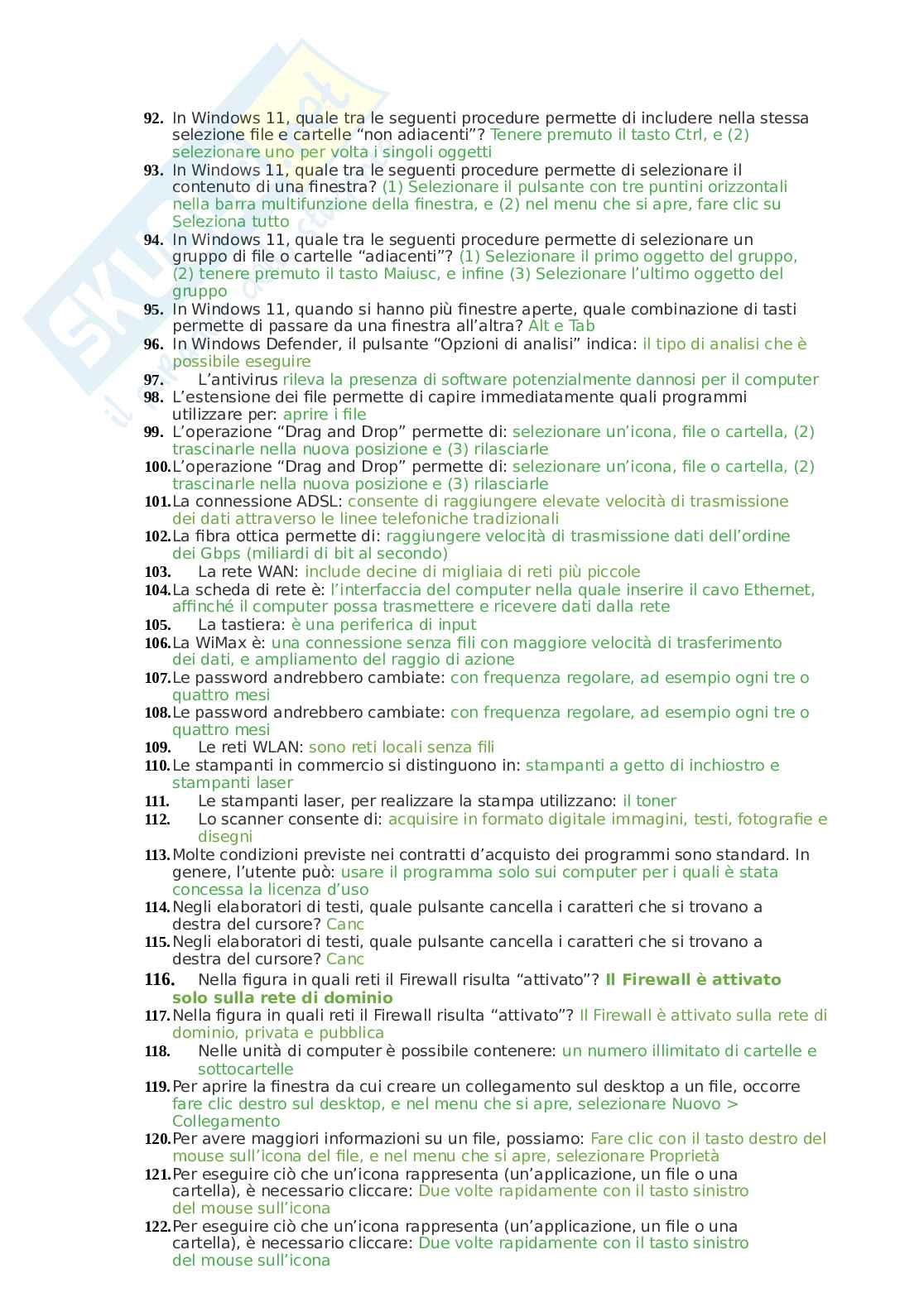 Nuova versione domande Eipass - Modulo 1: Fondamenti di informatica e Windows 11. Aggiornato e completo Pag. 6