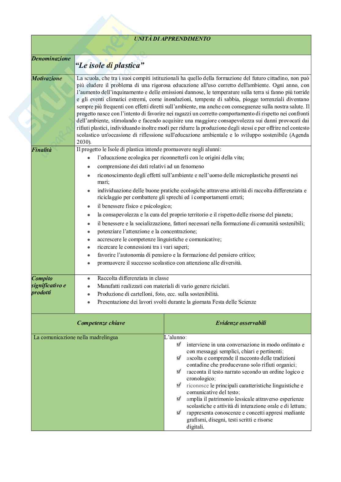 Esempio uda lezione simulata per la scuola primaria e concorsi pubblici titolo isole di plastica Pag. 2
