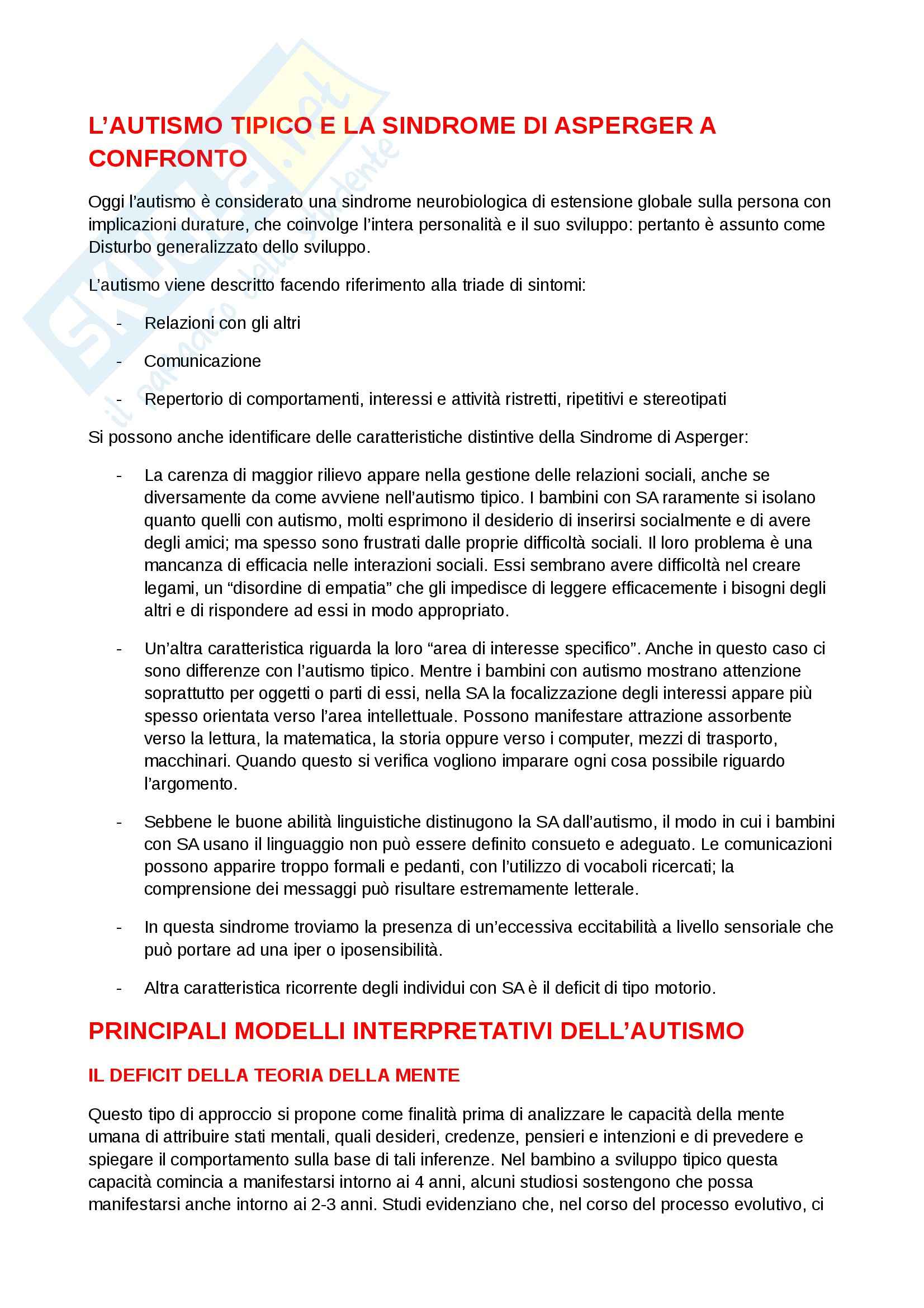 Riassunto esame Psicologia dell'educazione, prof. Cottini, libro consigliato L'autismo a scuola Pag. 1