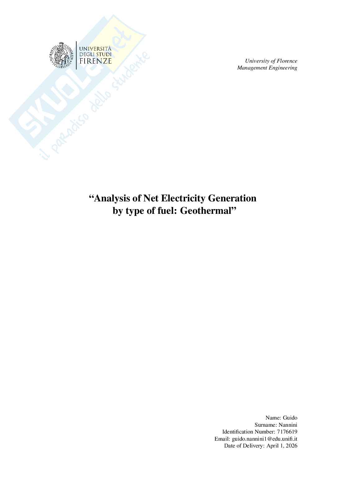 Report esame Statistics for experiments and forecasts in the field of technology Pag. 1