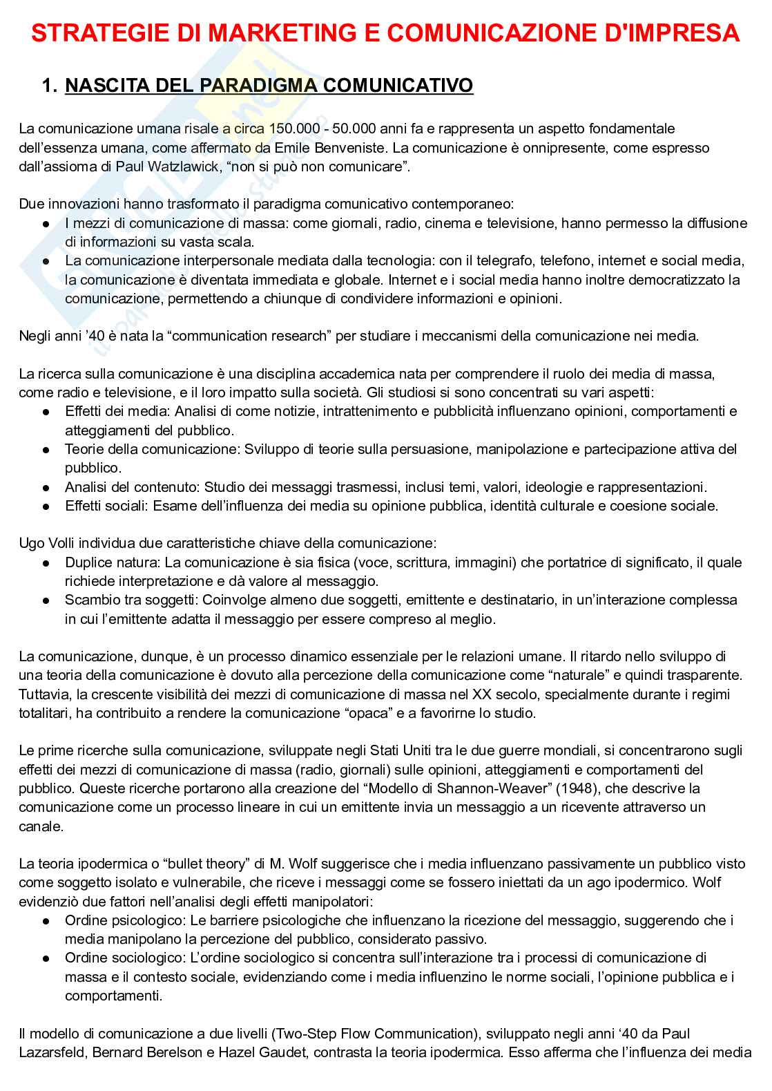 Appunti esame Strategie di marketing e comunicazione d'impresa Pag. 1