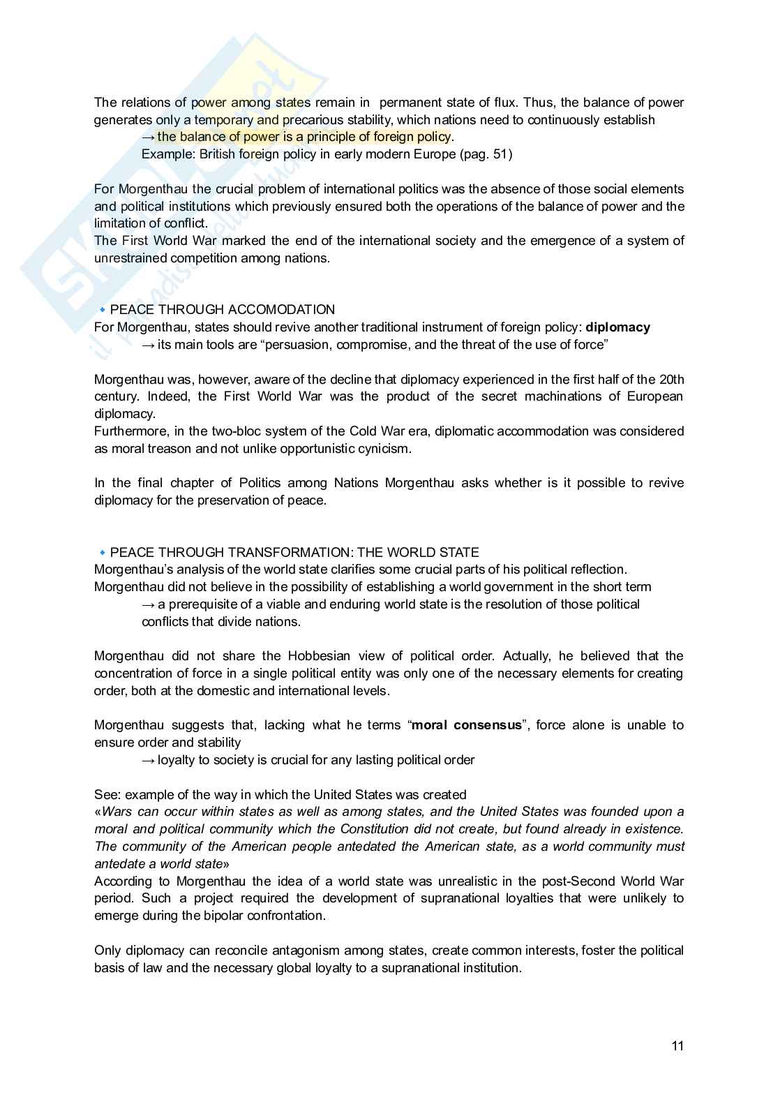 Riassunto esame Evolution of the international system, Prof. Andreatta Filippo, libro consigliato Classic Works in International Relations, Andreatta Pag. 11