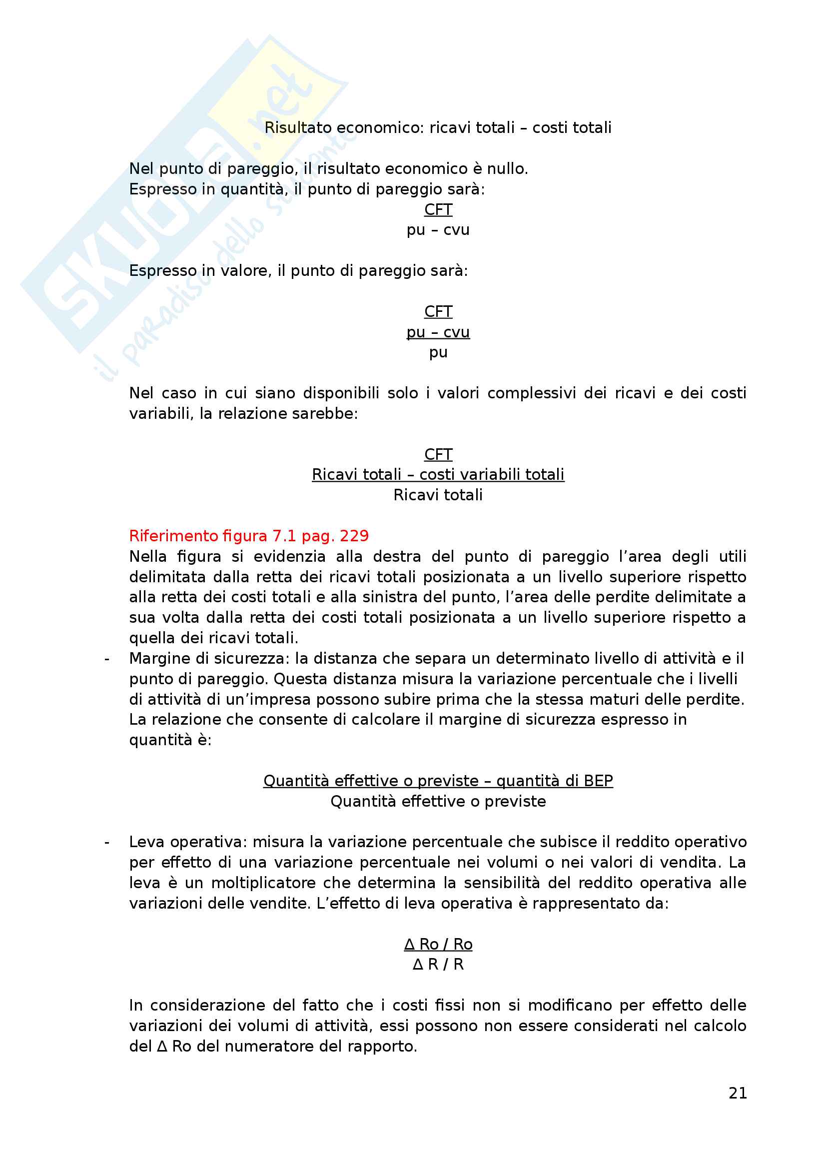 Riassunto esame Programmazione e controllo, Prof. Fissi, libro consigliato Programmazione e controllo, Arcari Pag. 21