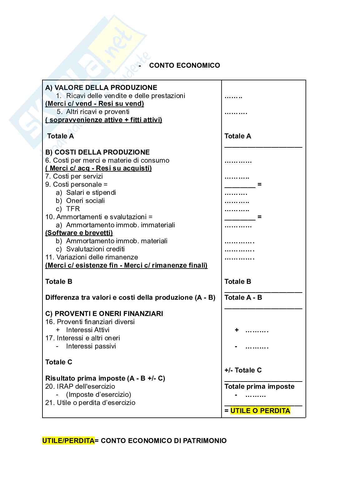 Beni strumentali, bilancio d'esercizio, stato patrimoniale, conto economico Pag. 6