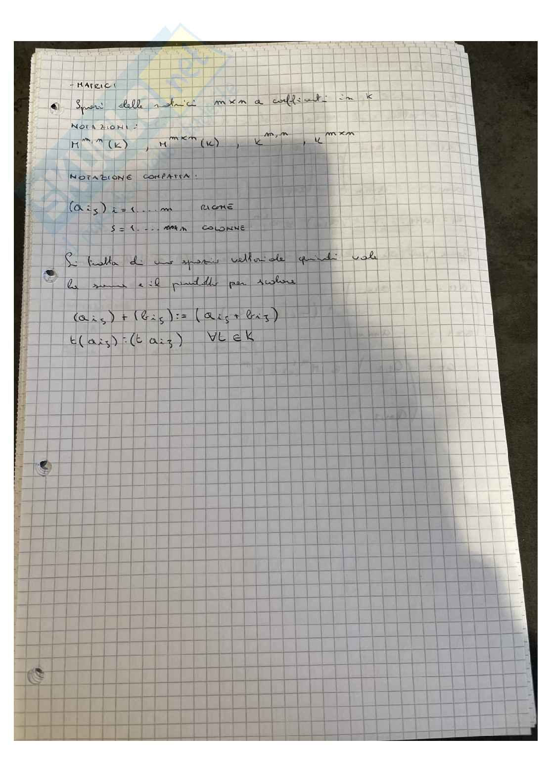 Appunti matrici (rango, riduzione di Gauss, moltiplicazione matriciale, Rouchè-Capelli, inversa, determinante, Laplace, Cramer, minori orlati) Pag. 2