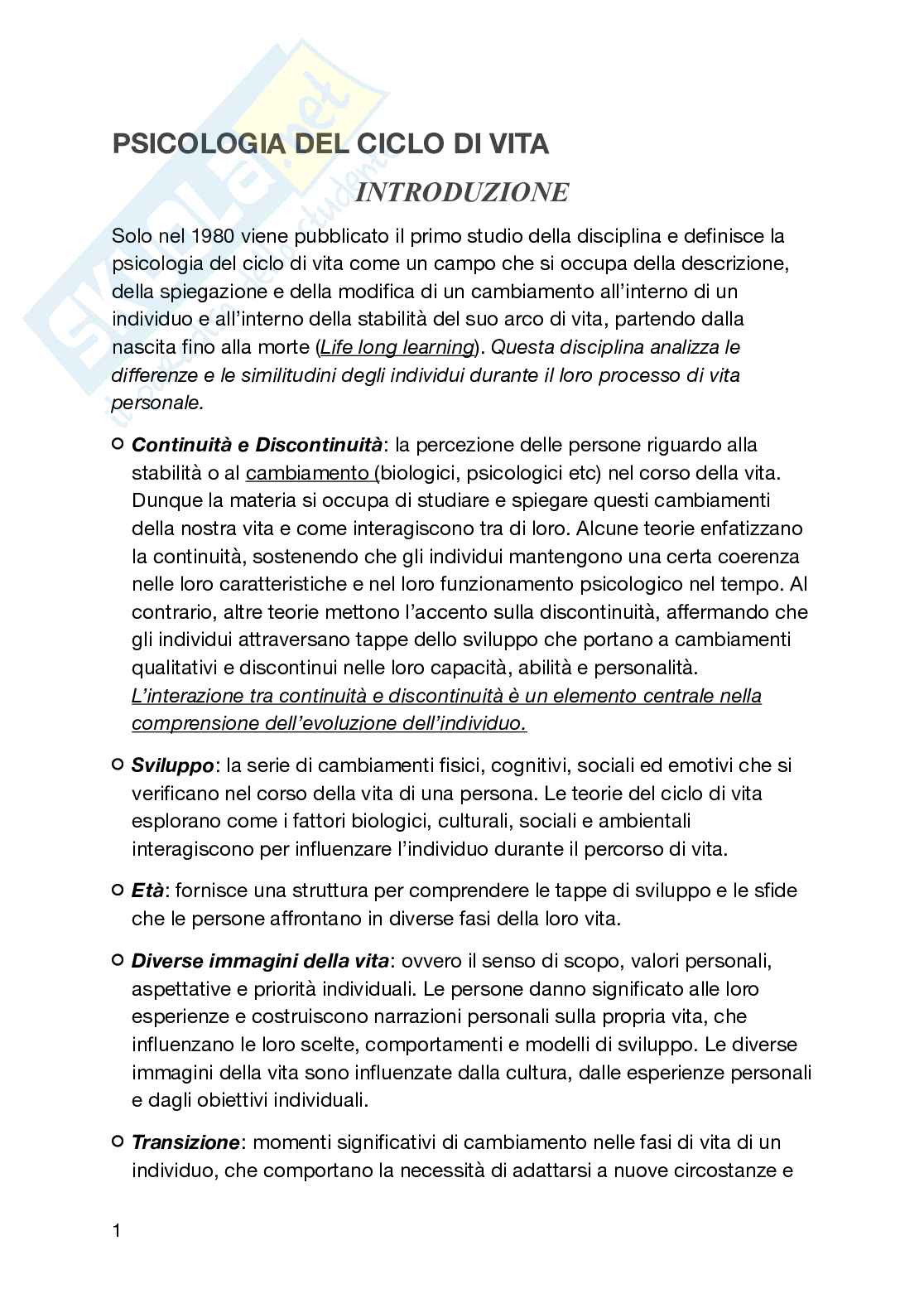 Psicologia del ciclo di vita Pag. 1
