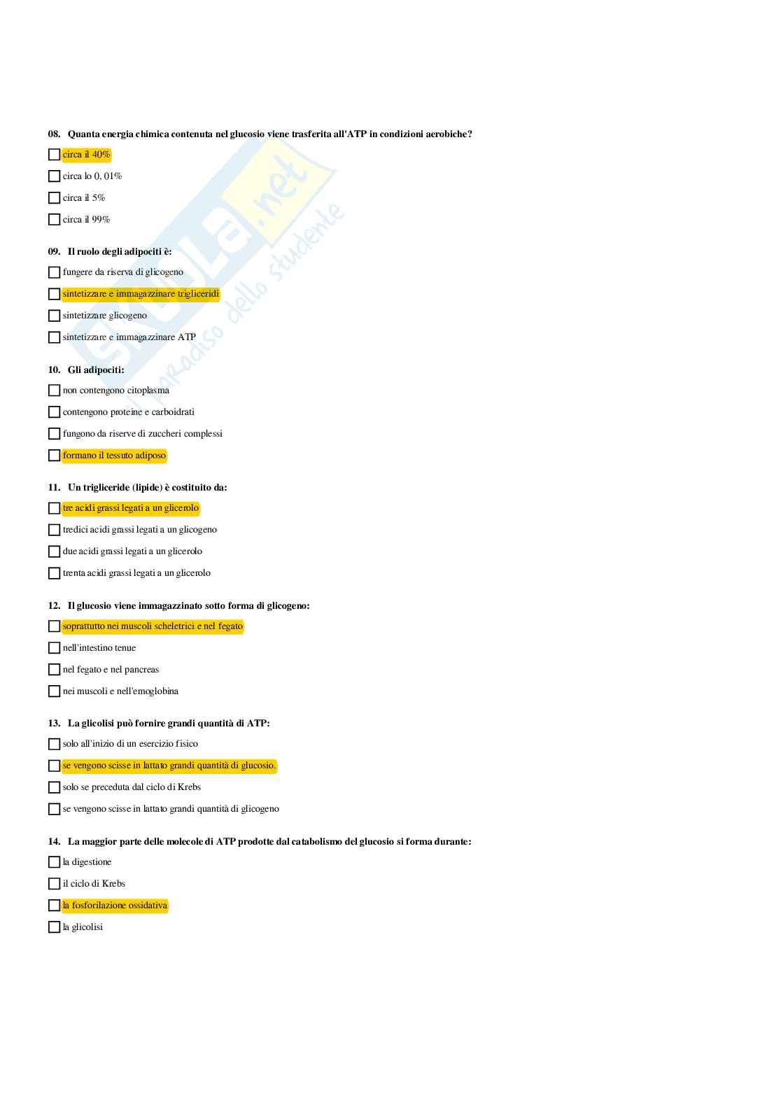 Paniere Fisiologia umana e dello sport (2026) - Risposte multiple corrette Pag. 16