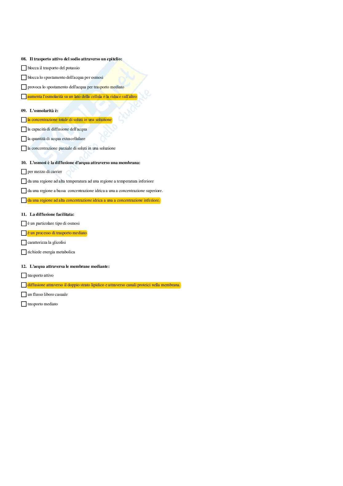 Paniere Fisiologia umana e dello sport (2026) - Risposte multiple corrette Pag. 21