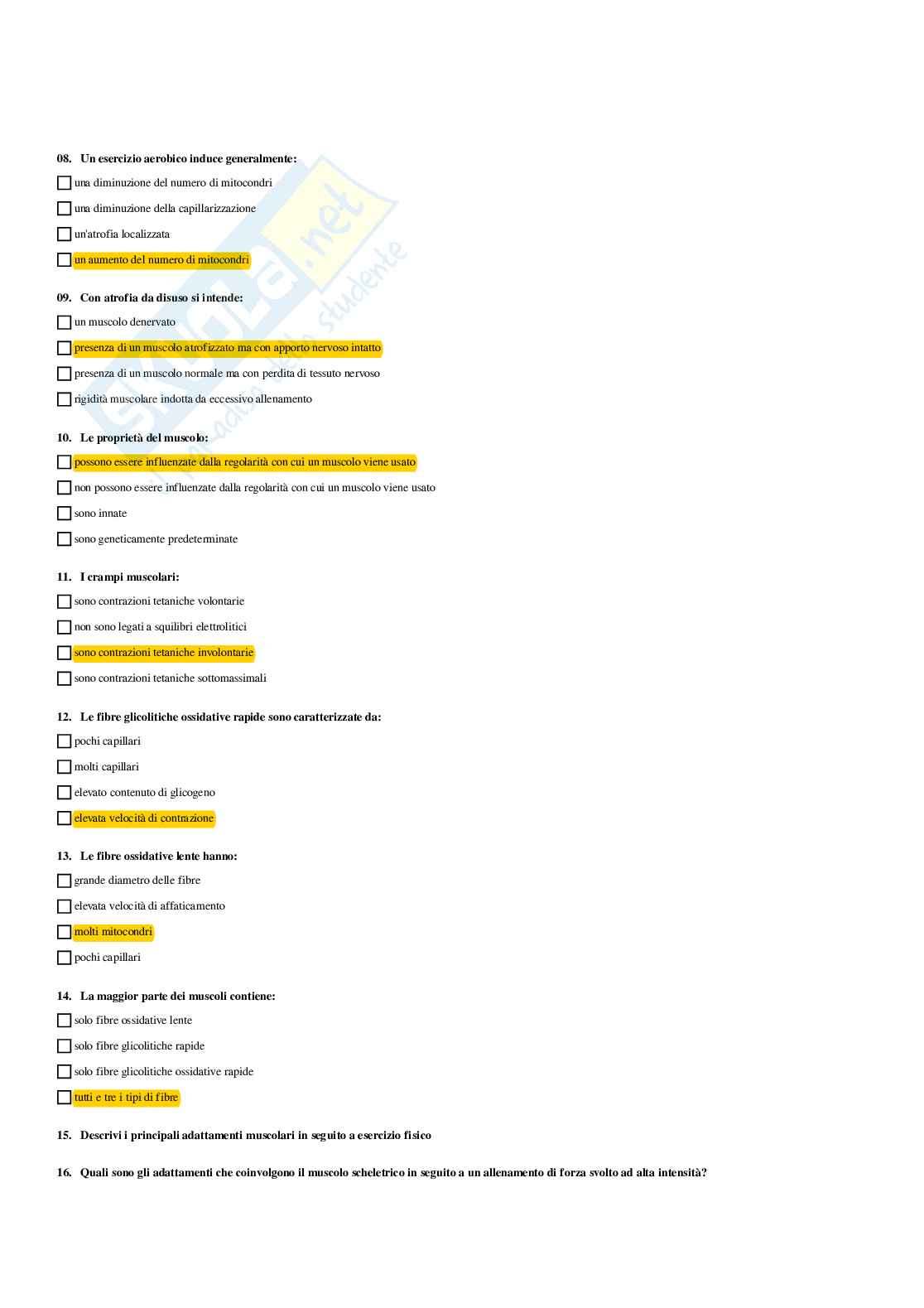 Paniere Fisiologia umana e dello sport (2026) - Risposte multiple corrette Pag. 26