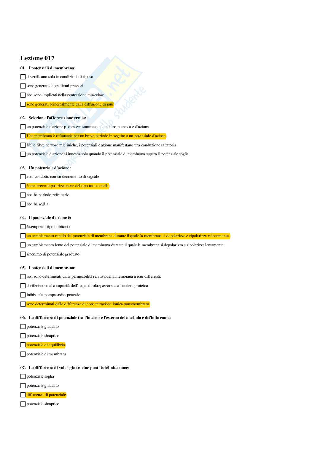 Paniere Fisiologia umana e dello sport (2026) - Risposte multiple corrette Pag. 36