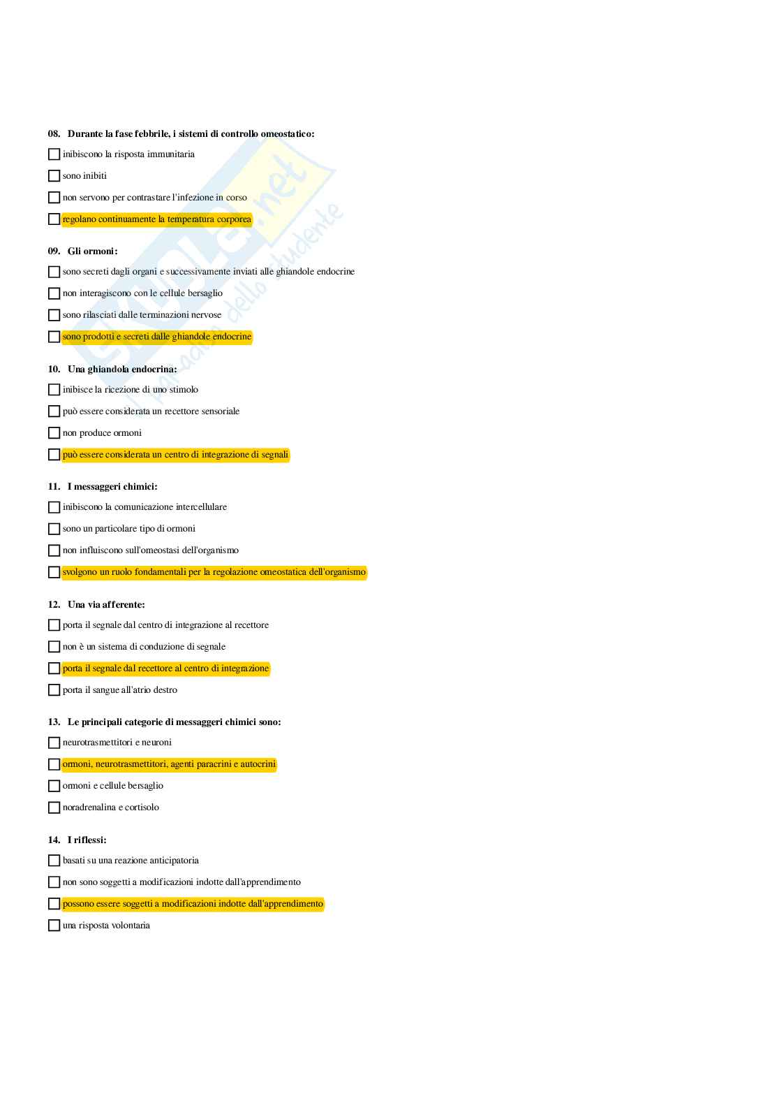 Paniere Fisiologia umana e dello sport (2026) - Risposte multiple corrette Pag. 6