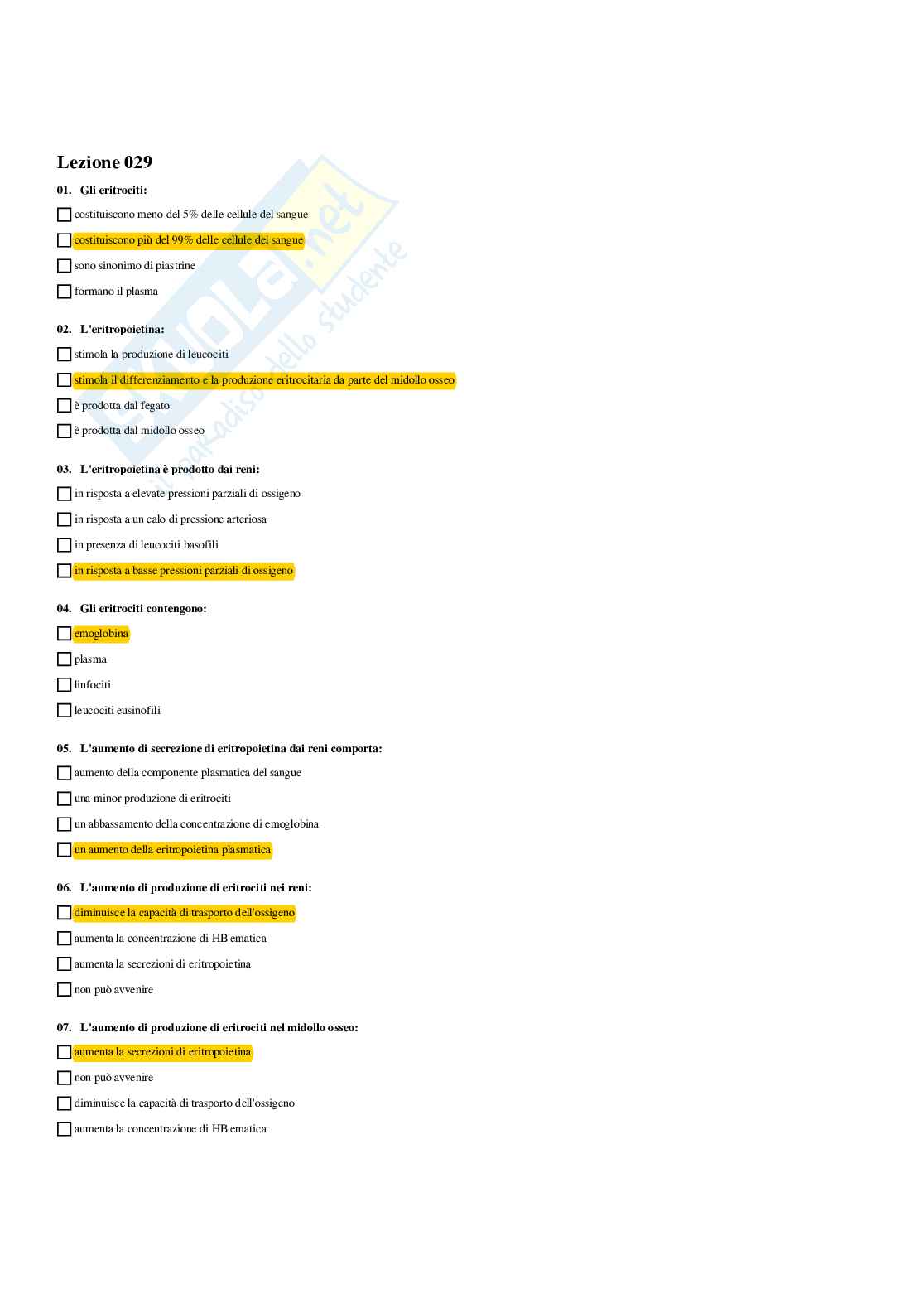 Paniere Fisiologia umana e dello sport (2026) - Risposte multiple corrette Pag. 61