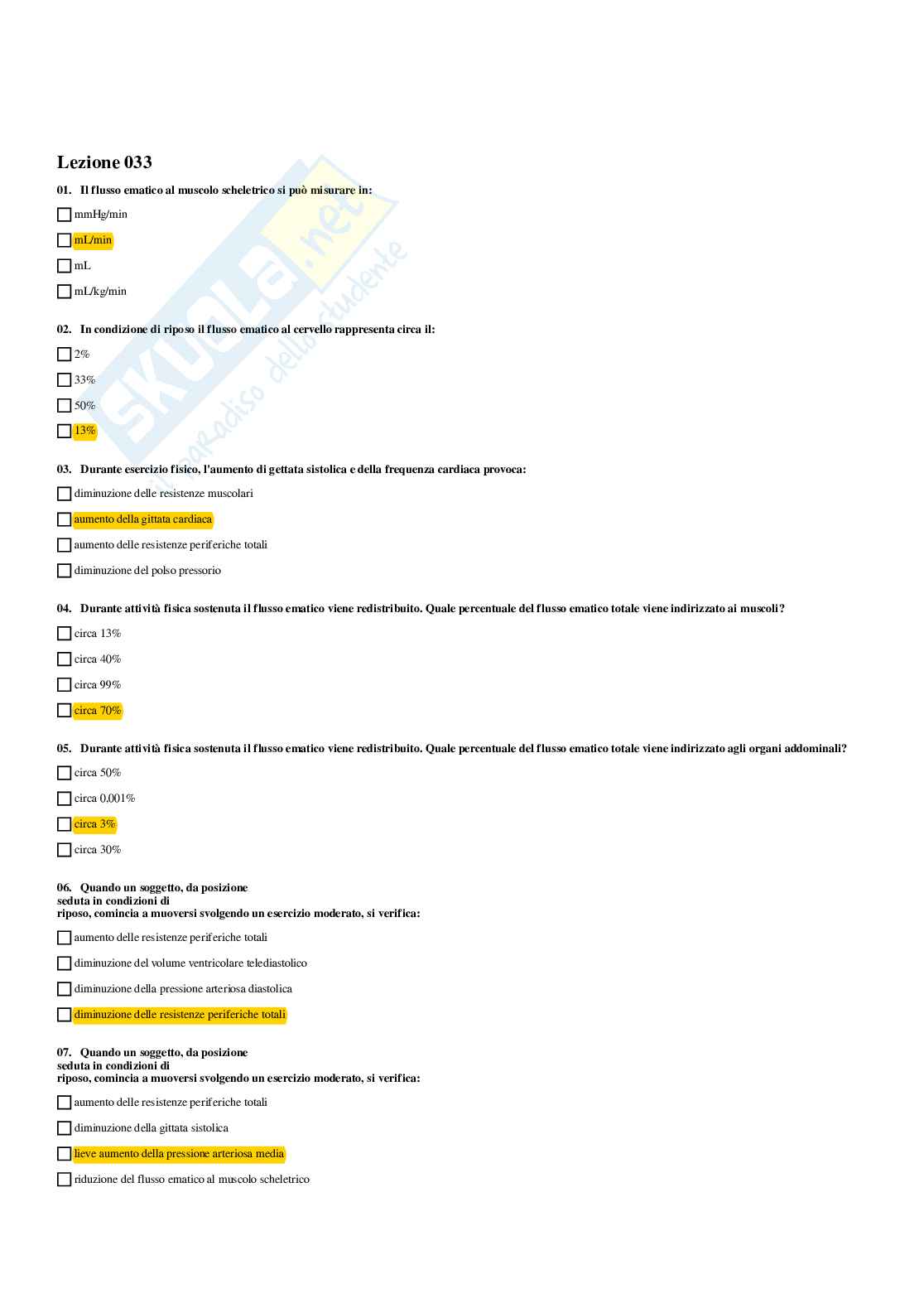 Paniere Fisiologia umana e dello sport (2026) - Risposte multiple corrette Pag. 71