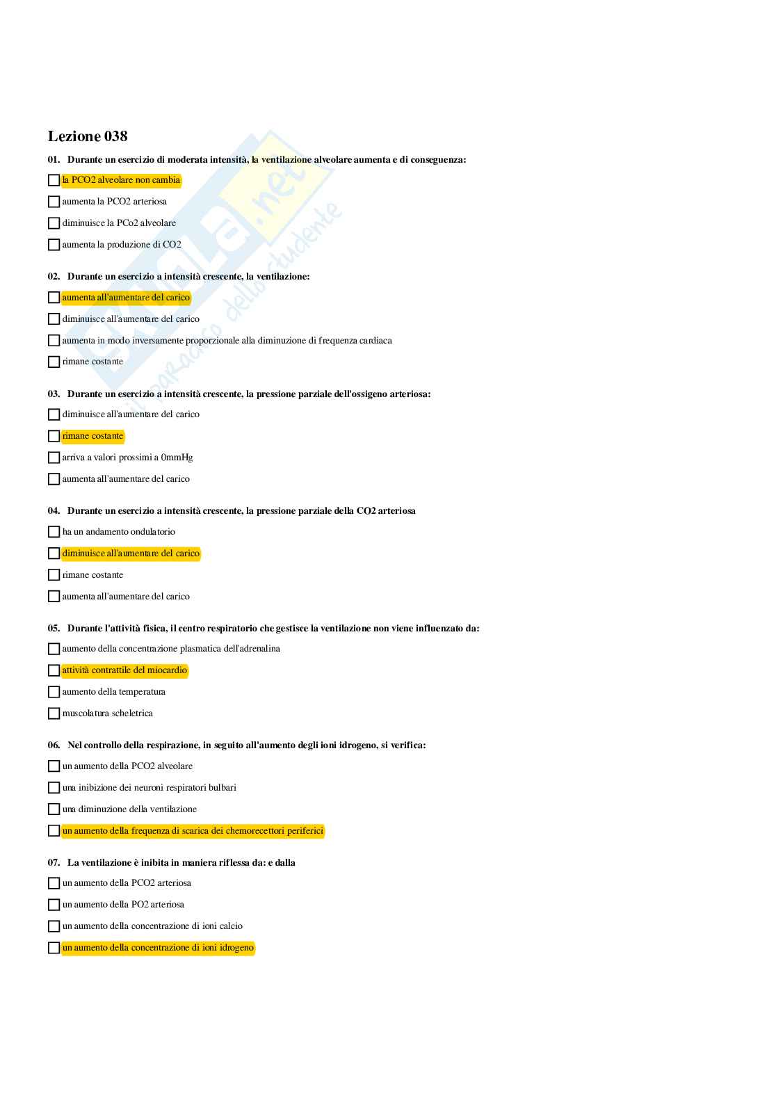 Paniere Fisiologia umana e dello sport (2026) - Risposte multiple corrette Pag. 81