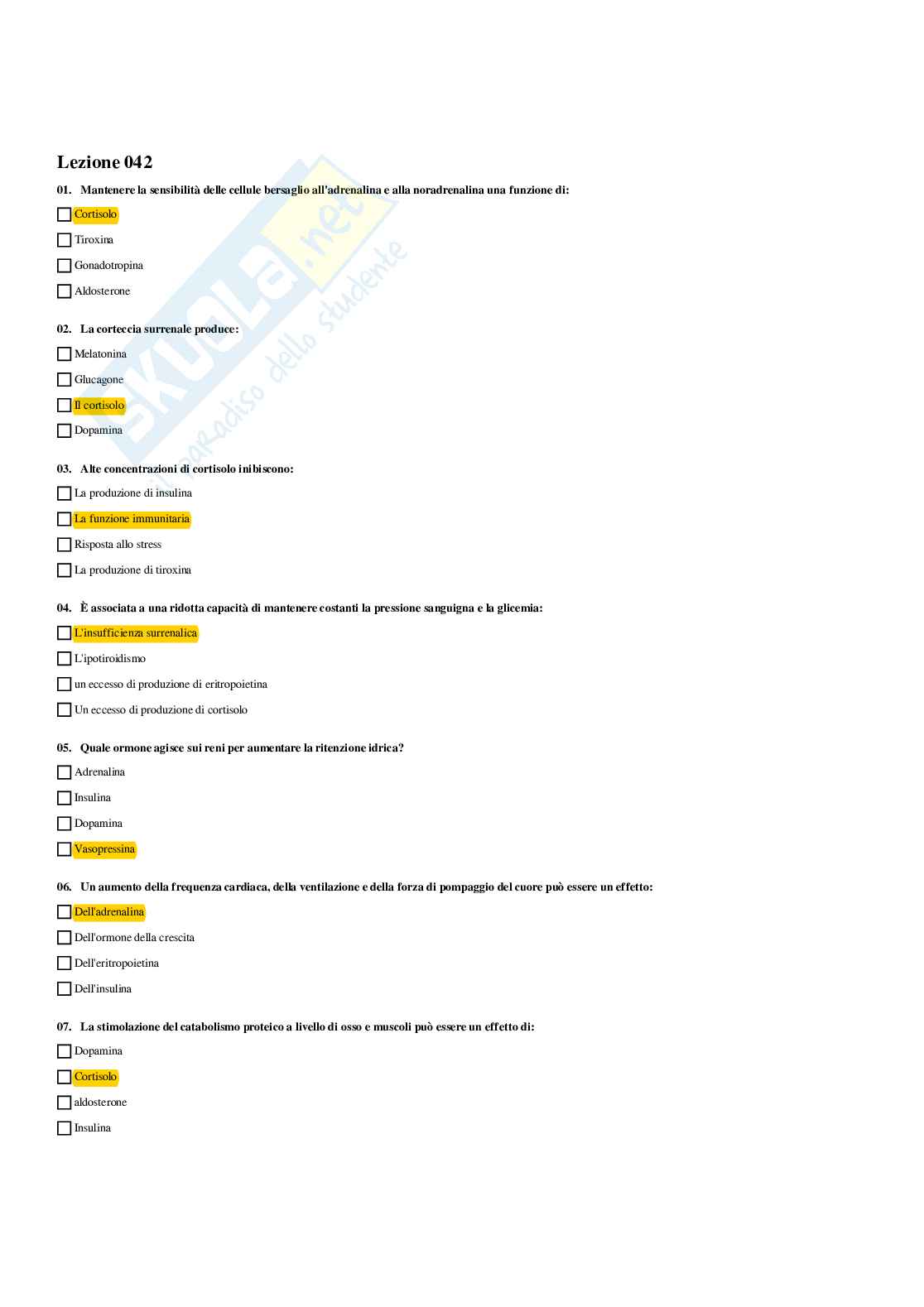 Paniere Fisiologia umana e dello sport (2026) - Risposte multiple corrette Pag. 91