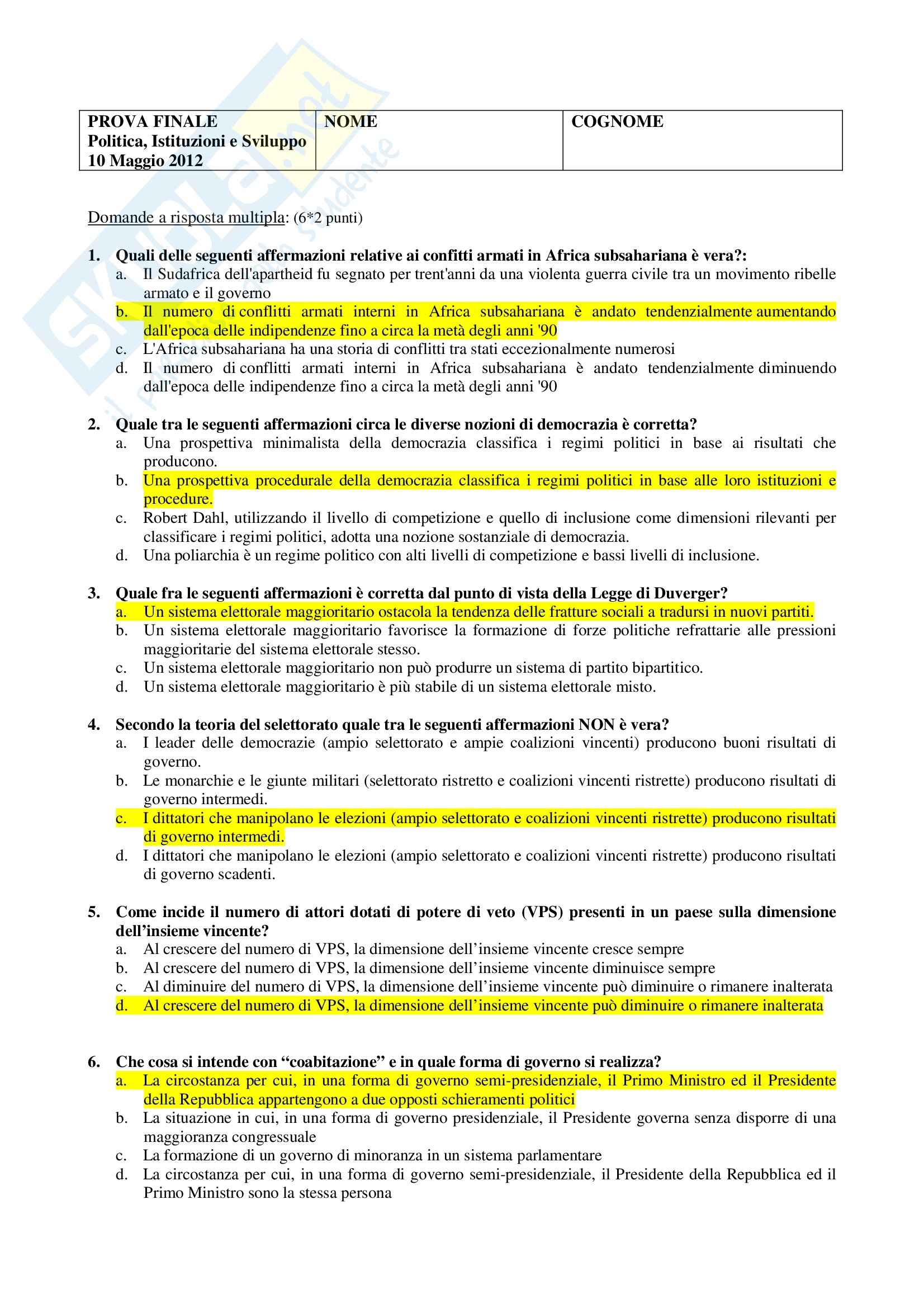 Politica, Istituzioni e Sviluppo - 10/05/2012 Pag. 1