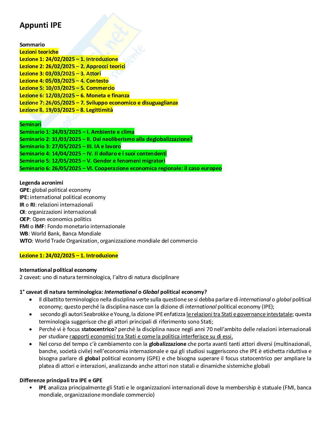 Appunti di Politica dell'economia internazionale Pag. 1