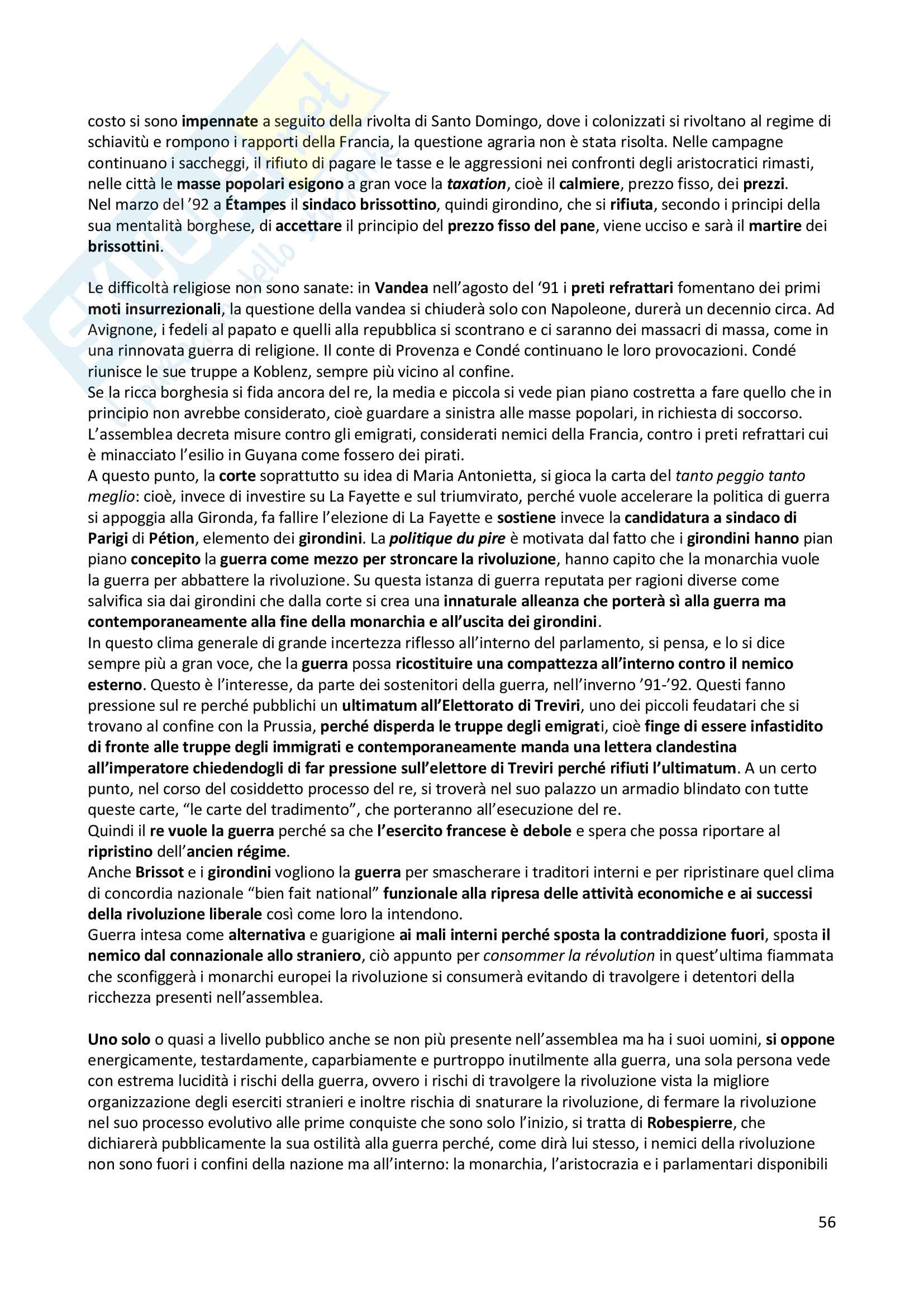 Appunti Fondamenti di intercultura Francese, prof Cordiner, libro consigliato La Révolution Française, Soboul Pag. 56