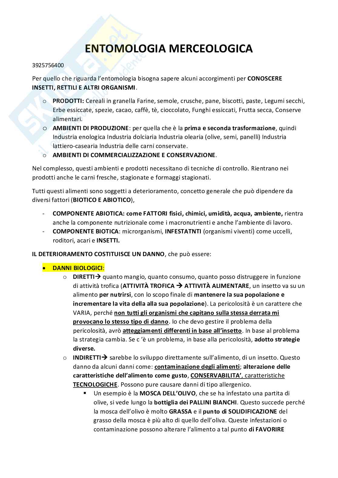  Entomologia merceologica e patologie in post-raccolta Pag. 1