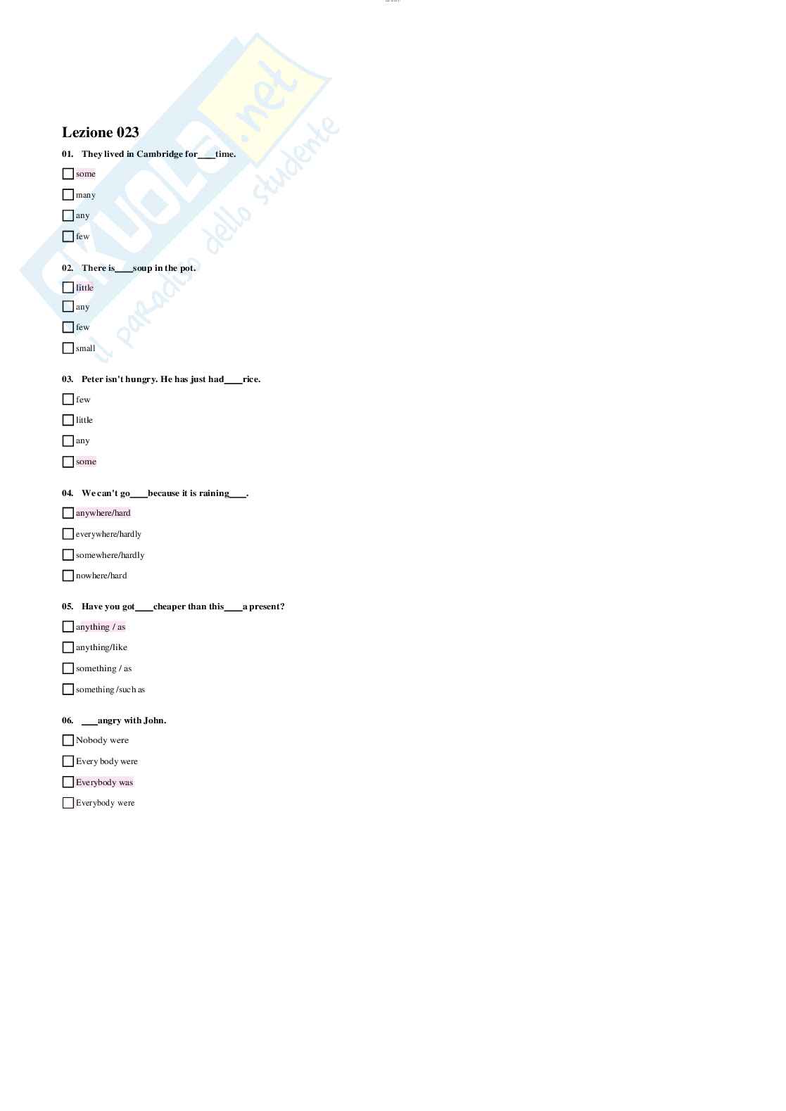 Paniere di Lingua inglese con domande multiple, 2024/25 Pag. 46