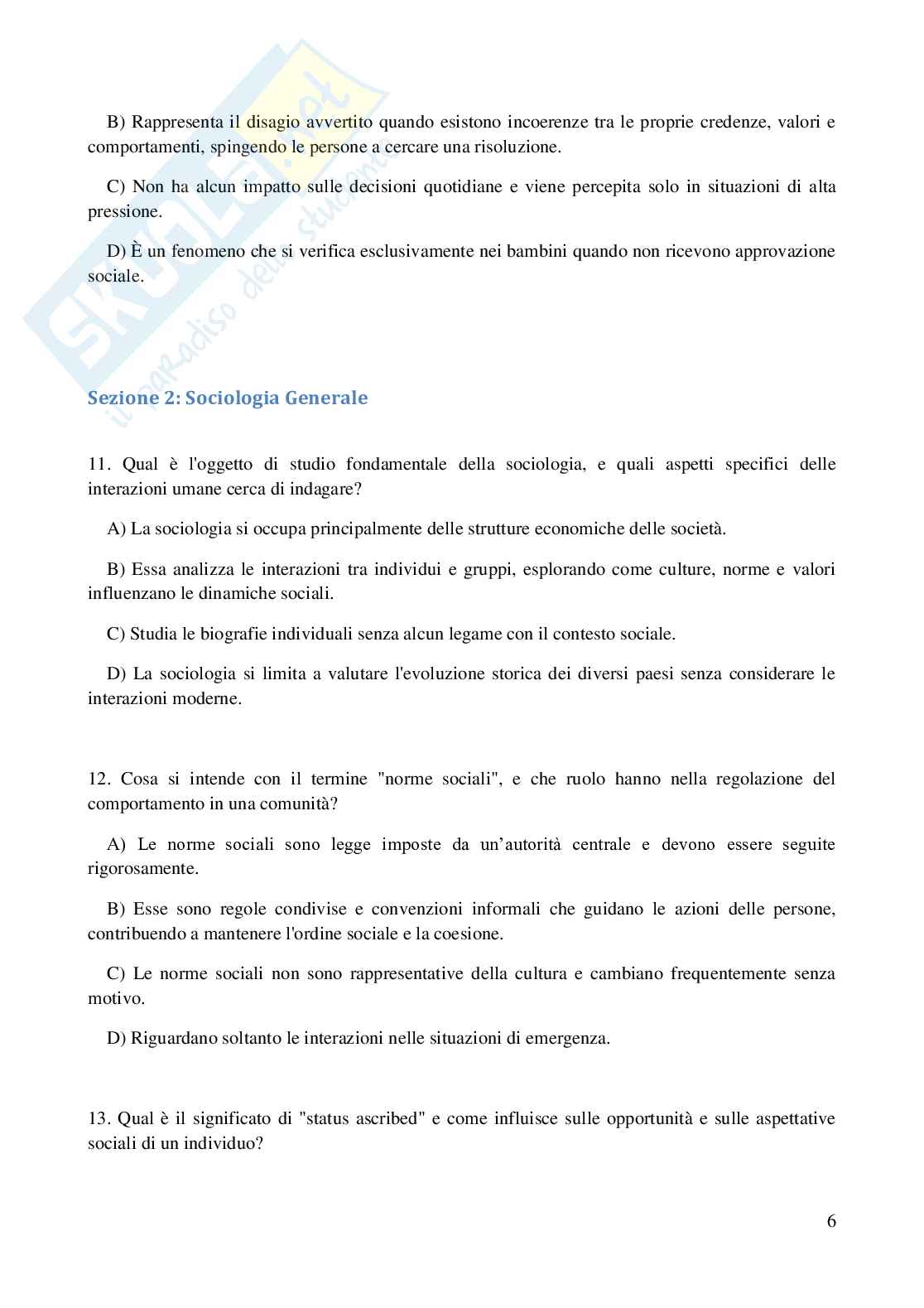 Concorso INPS 781 specialisti aree psicologiche e sociali - Quiz a risposta multipla con soluzioni per prova scritta concorso psicologi e assistenti sociali Pag. 6