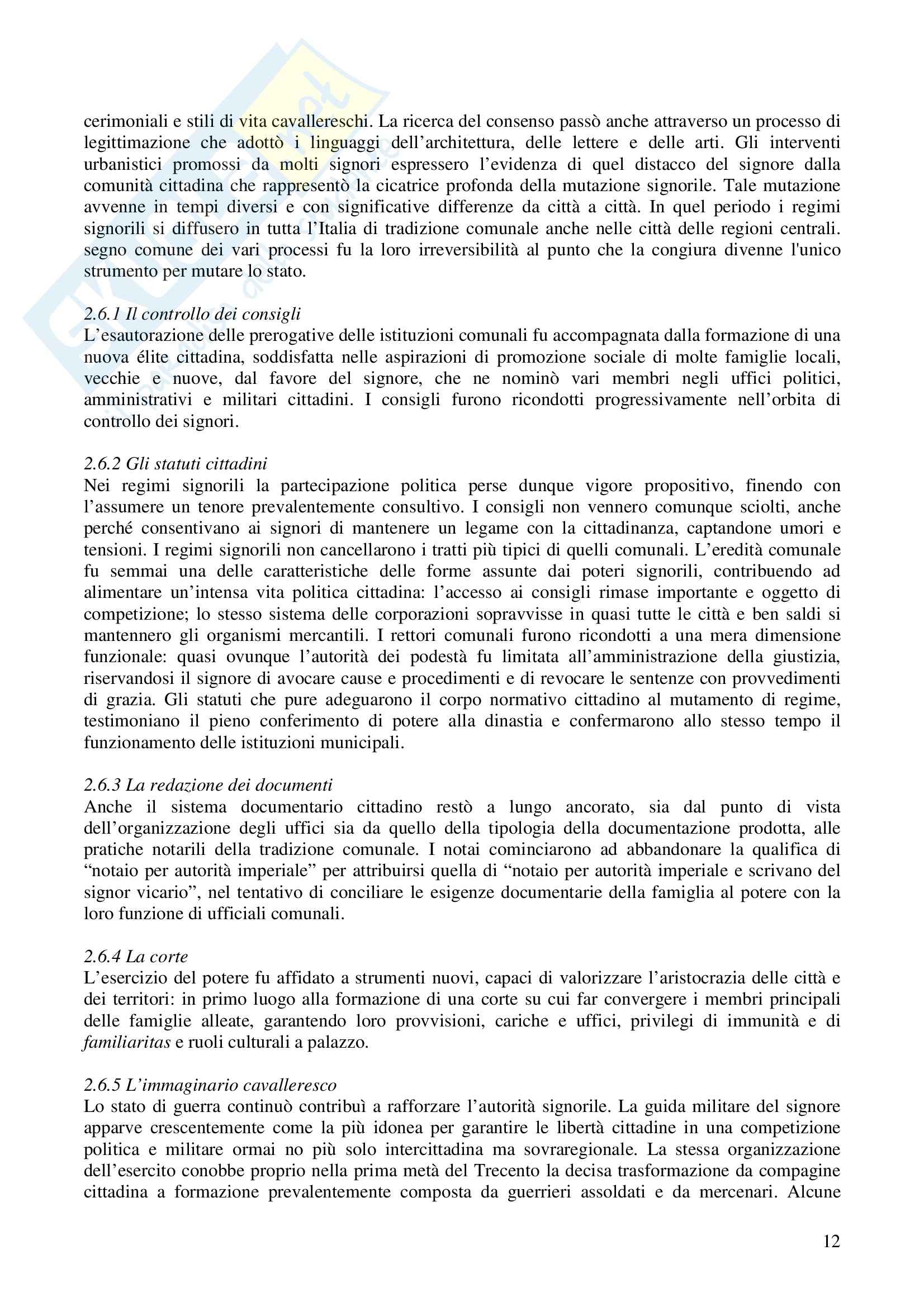 Riassunto esame Storia Medievale, prof. Comba, libro consigliato Le Signorie Cittadine in Italia, Zorzi Pag. 11