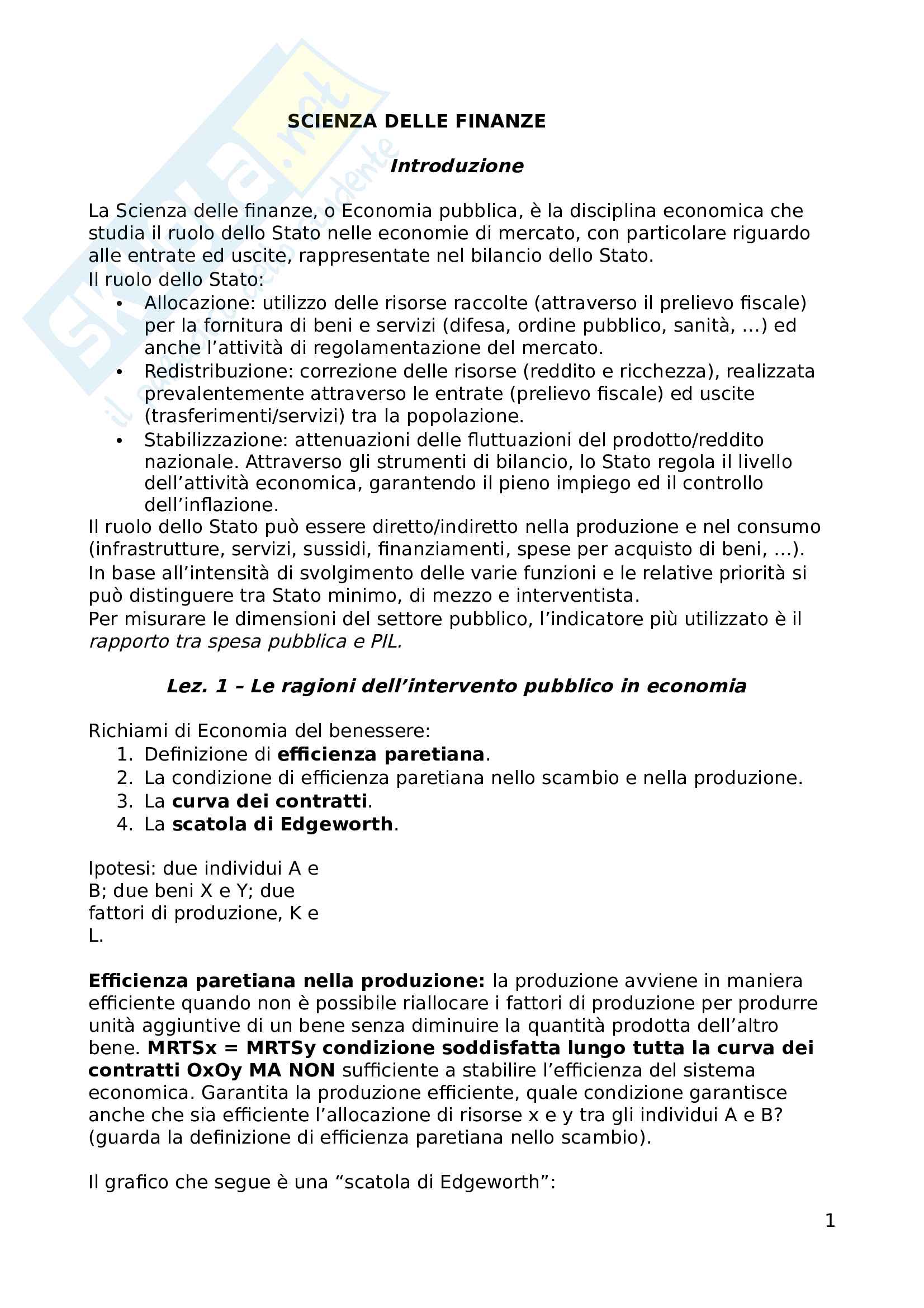 Appunti scienza delle finanze primo parziale Balduzzi Pag. 1