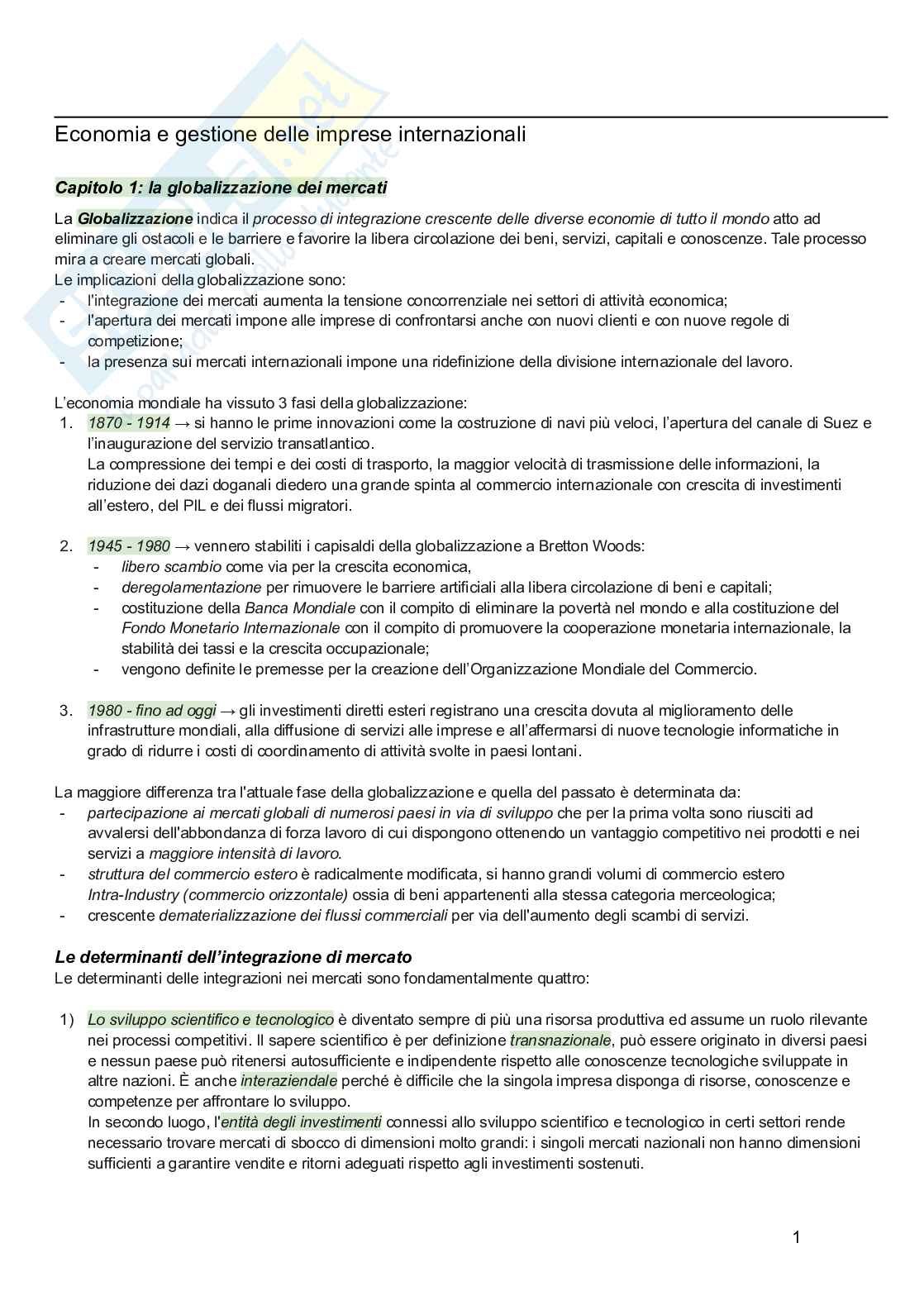 Riassunto esame Economia  e gestione delle imprese internazionali, Prof. Banihashemi Hooman, libro consigliato Marketing Internazionale, Bertoli - Valdani Pag. 1