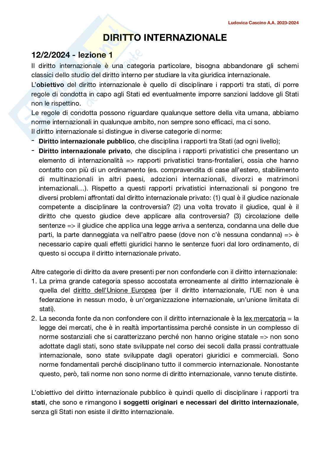 Appunti completi di Diritto internazionale Pag. 1