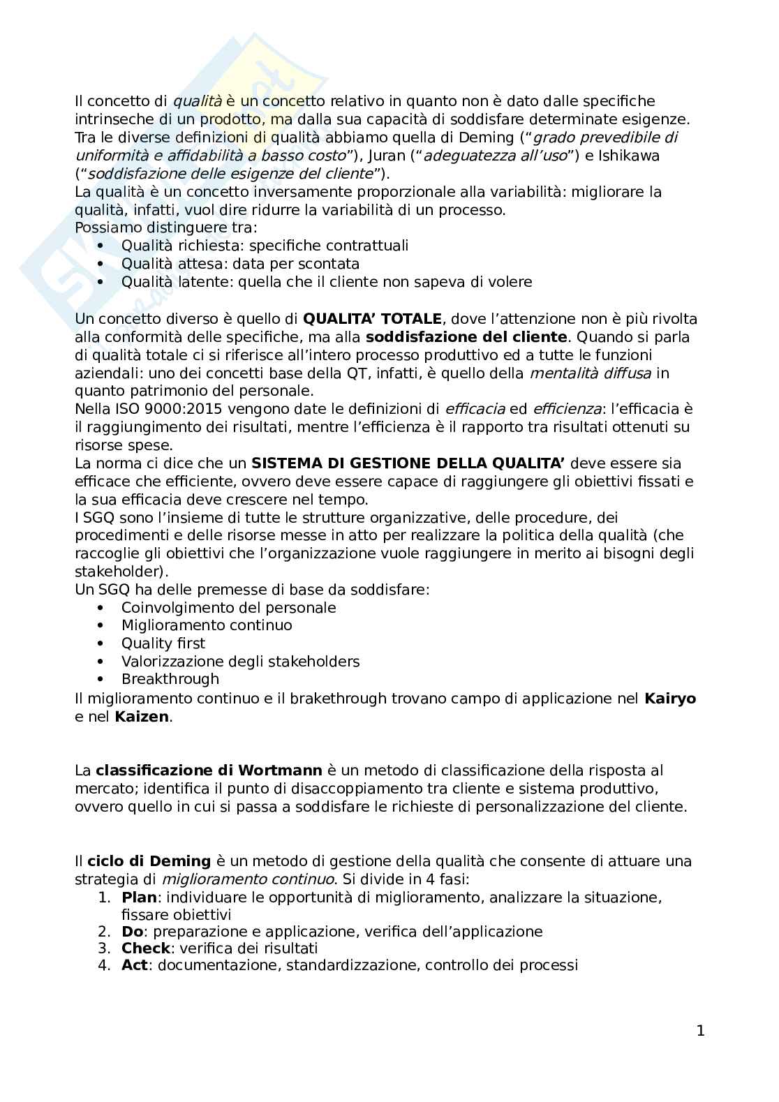 Appunti di Gestione della Qualità - secondo parziale Pag. 1