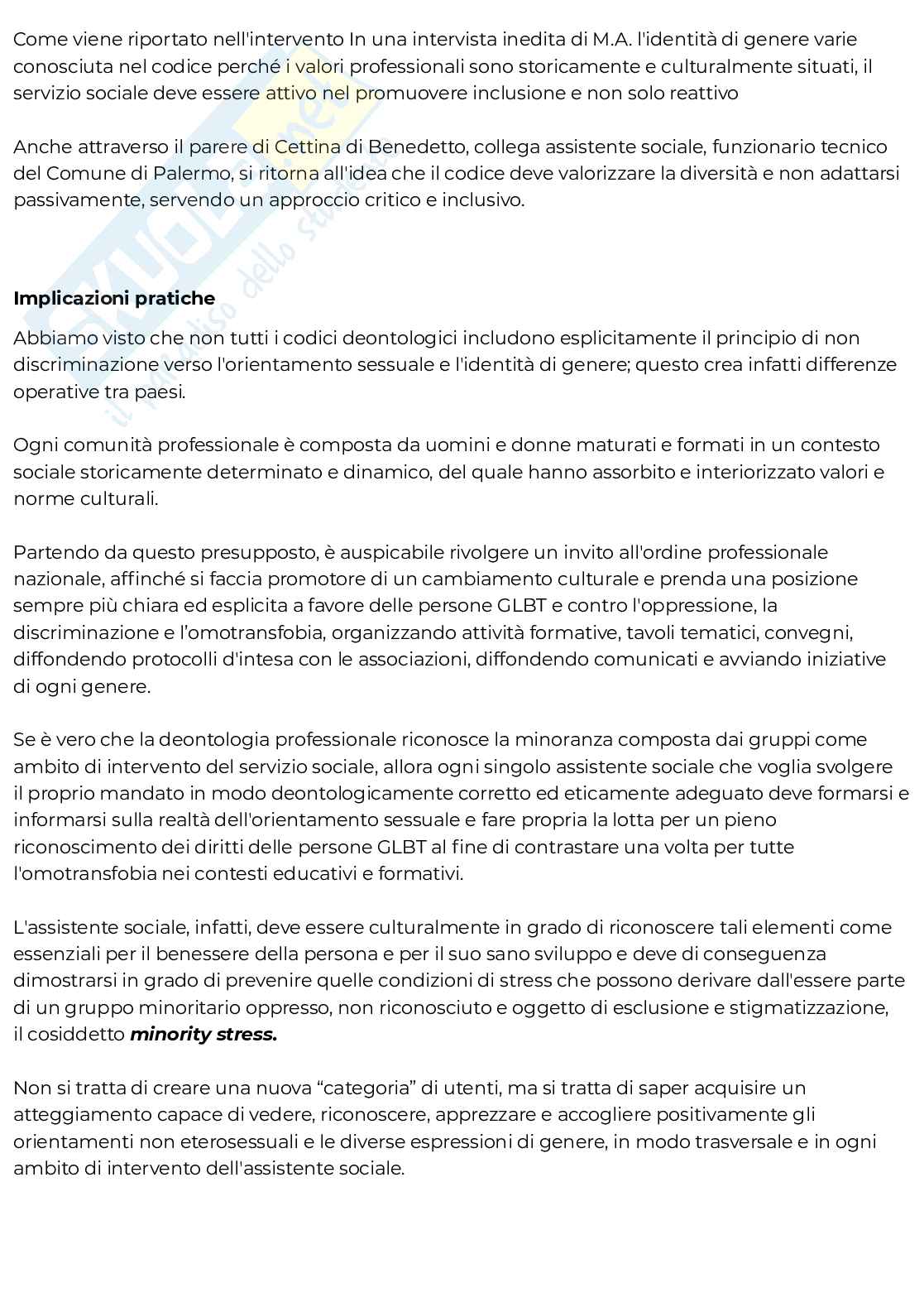 Riassunto esame Principi e fondamenti del servizio sociale, Prof. Abbatecola Emanuela, libro consigliato Orientamento sessuale e identità di genere , Madonia  Pag. 21
