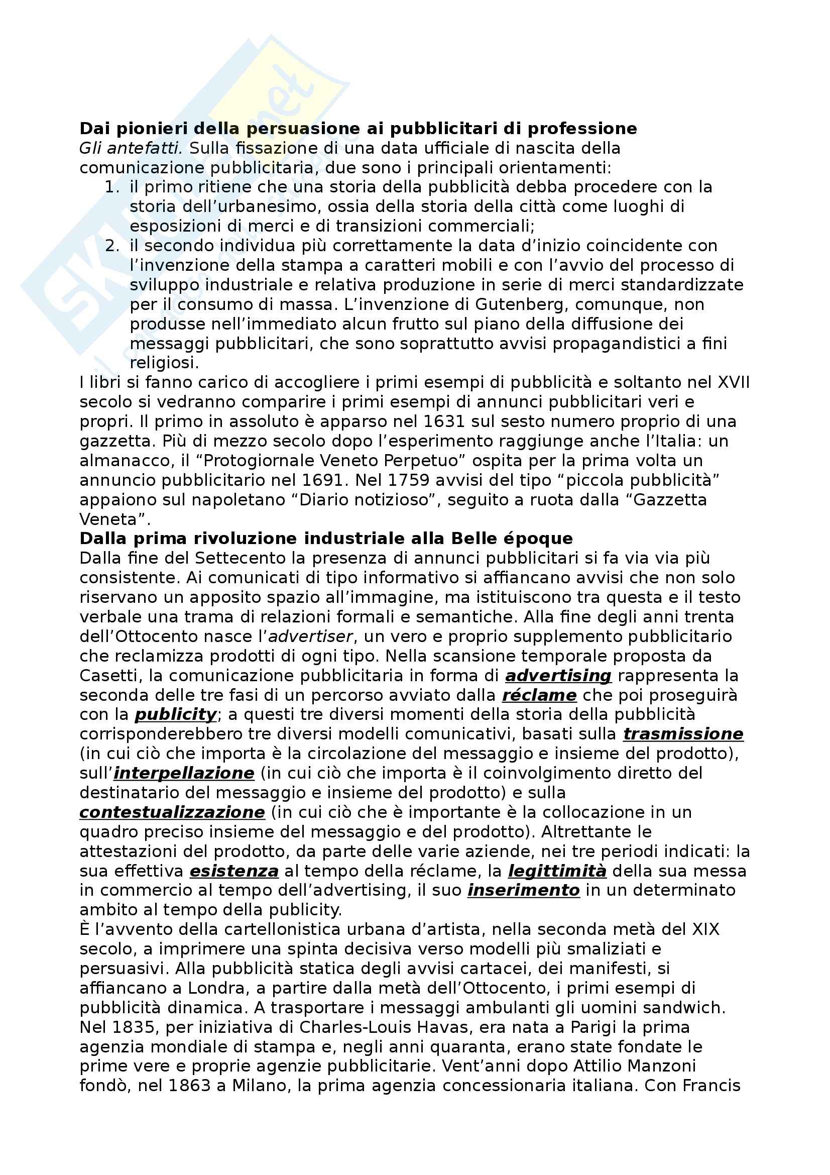 Riassunto esame Linguistica dei media, prof. Bonomi, libro consigliato Linguaggio pubblicitario, Arcangeli Pag. 1