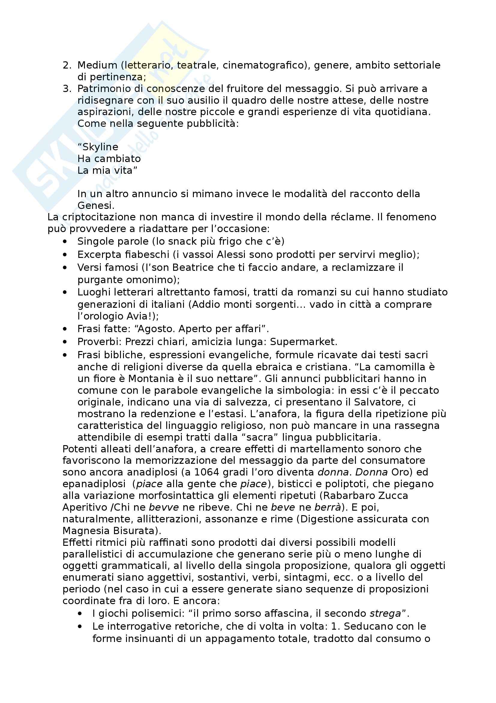 Riassunto esame Linguistica dei media, prof. Bonomi, libro consigliato Linguaggio pubblicitario, Arcangeli Pag. 11