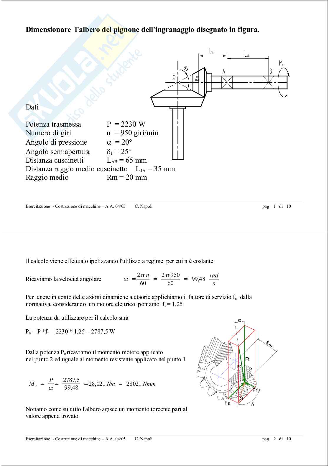 Esercizio svolto di Meccanica applicata alle macchine Pag. 1