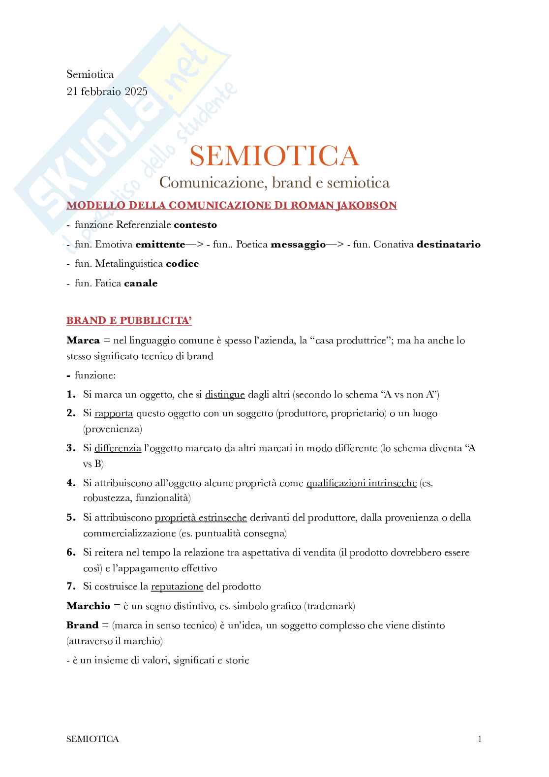 Semiotica - Appunti Pag. 1