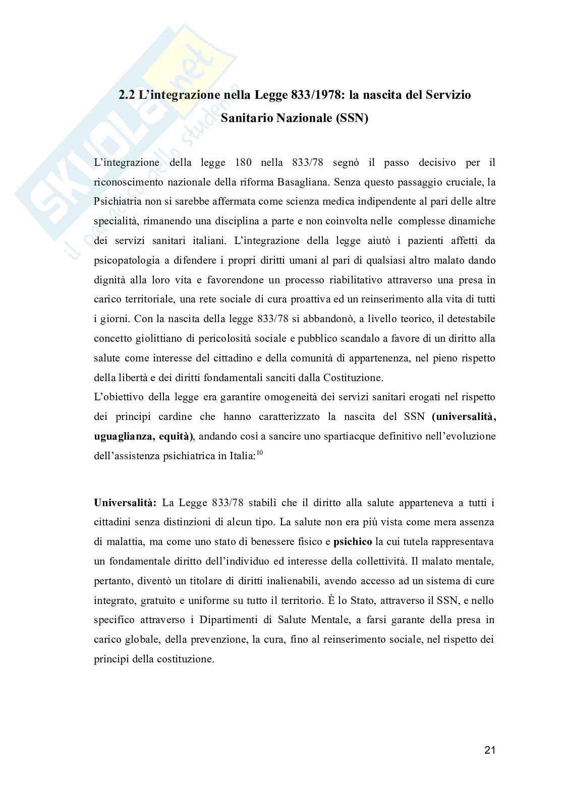 Evoluzione dell'assistenza psichiatrica: dalla chiusura dei manicomi ai moderni centri di salute mentale e comunità terapeutiche Pag. 21