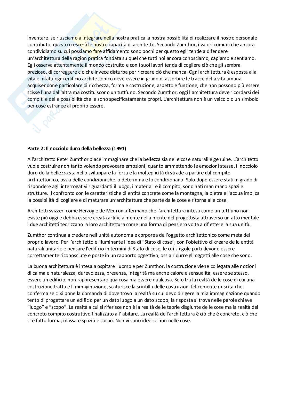 Riassunto esame composizione architettonica 3, prof, Capanna, libro consigliato di Zumthor Pag. 2