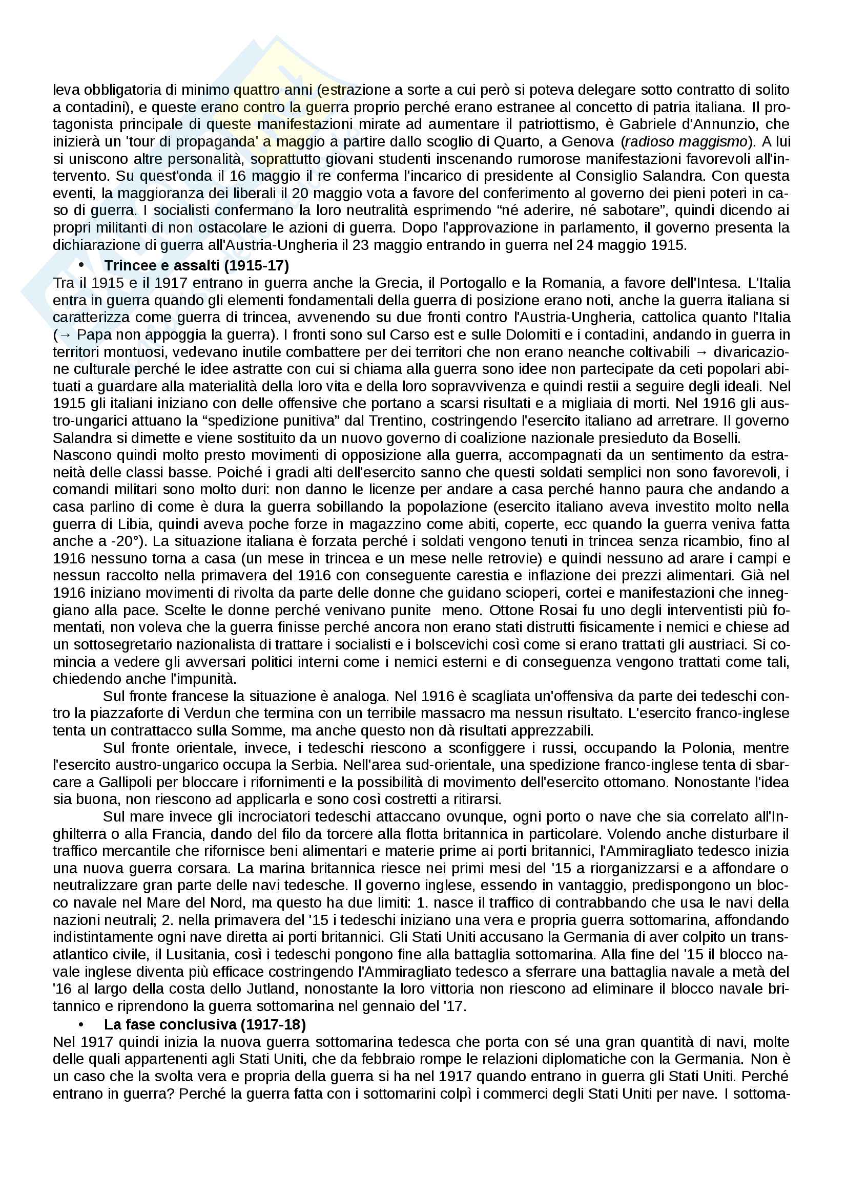Storia Contemporanea: Dalla Grande Guerra A Oggi