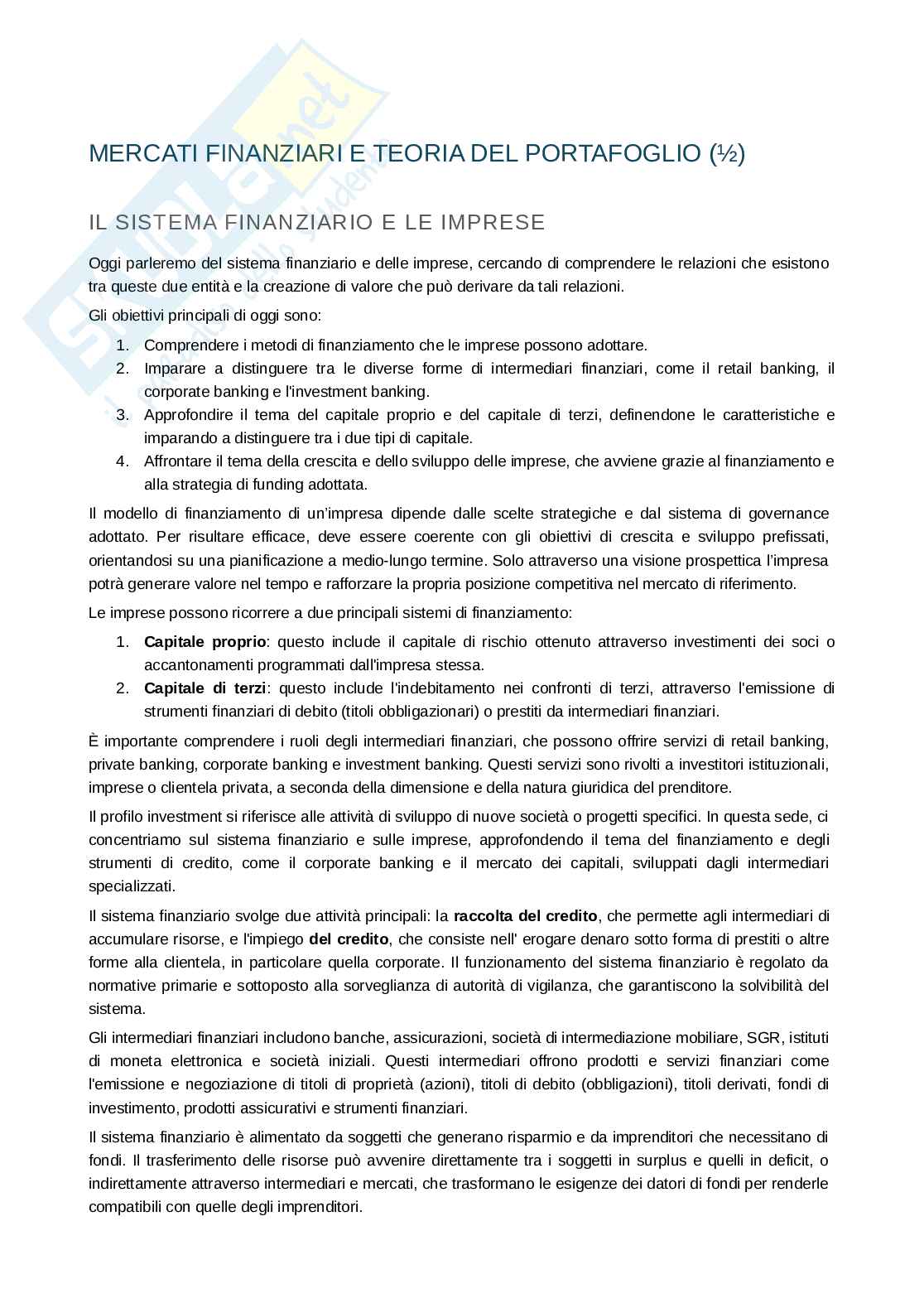 Mercati finanziari e teoria del portafoglio - Parte 1 Pag. 1