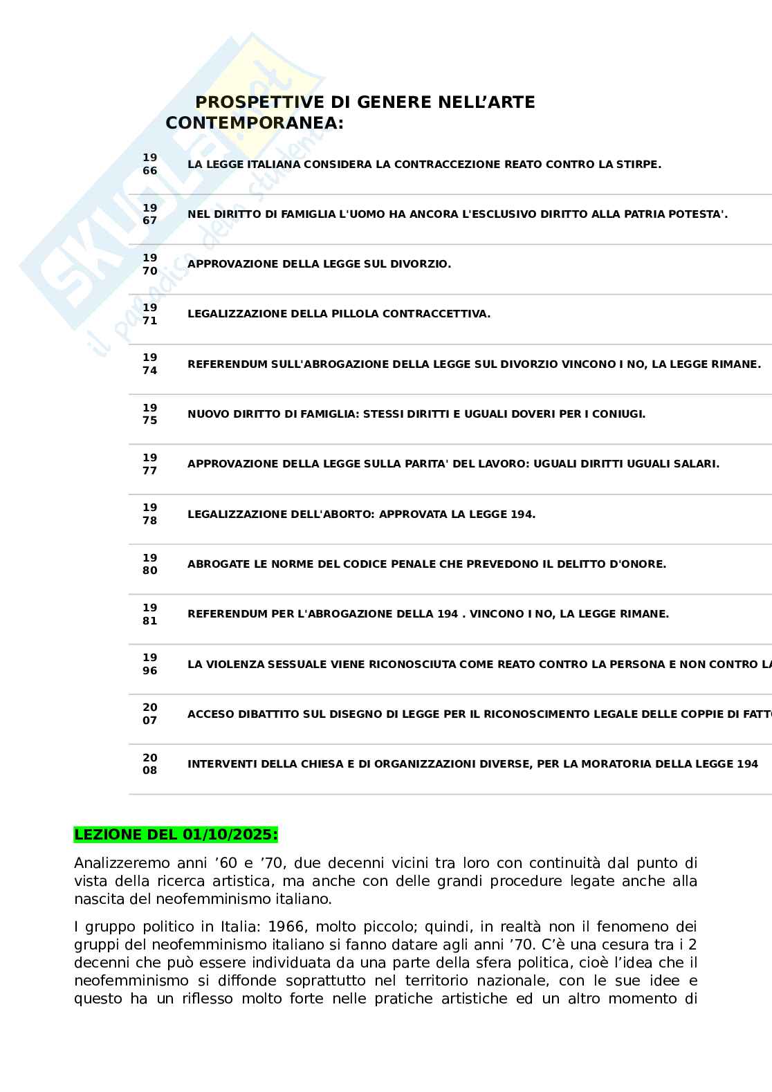 Appunti delle lezioni Prospettive di genere nell'arte contemporanea Pag. 1