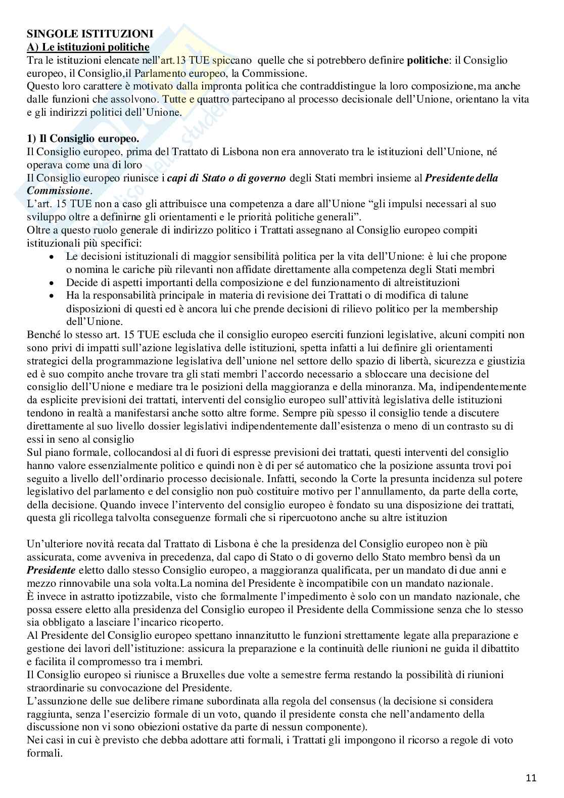 Riassunto esame Diritto dell'unione europea, Prof. Amalfitano Chiara, libro consigliato Manuale di diritto dell'Unione Europea, Tizzano  Pag. 11