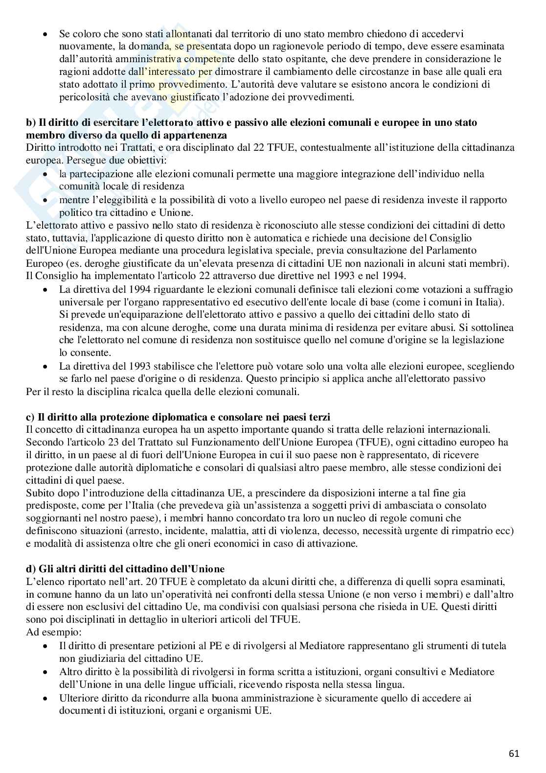 Riassunto esame Diritto dell'unione europea, Prof. Amalfitano Chiara, libro consigliato Manuale di diritto dell'Unione Europea, Tizzano  Pag. 61