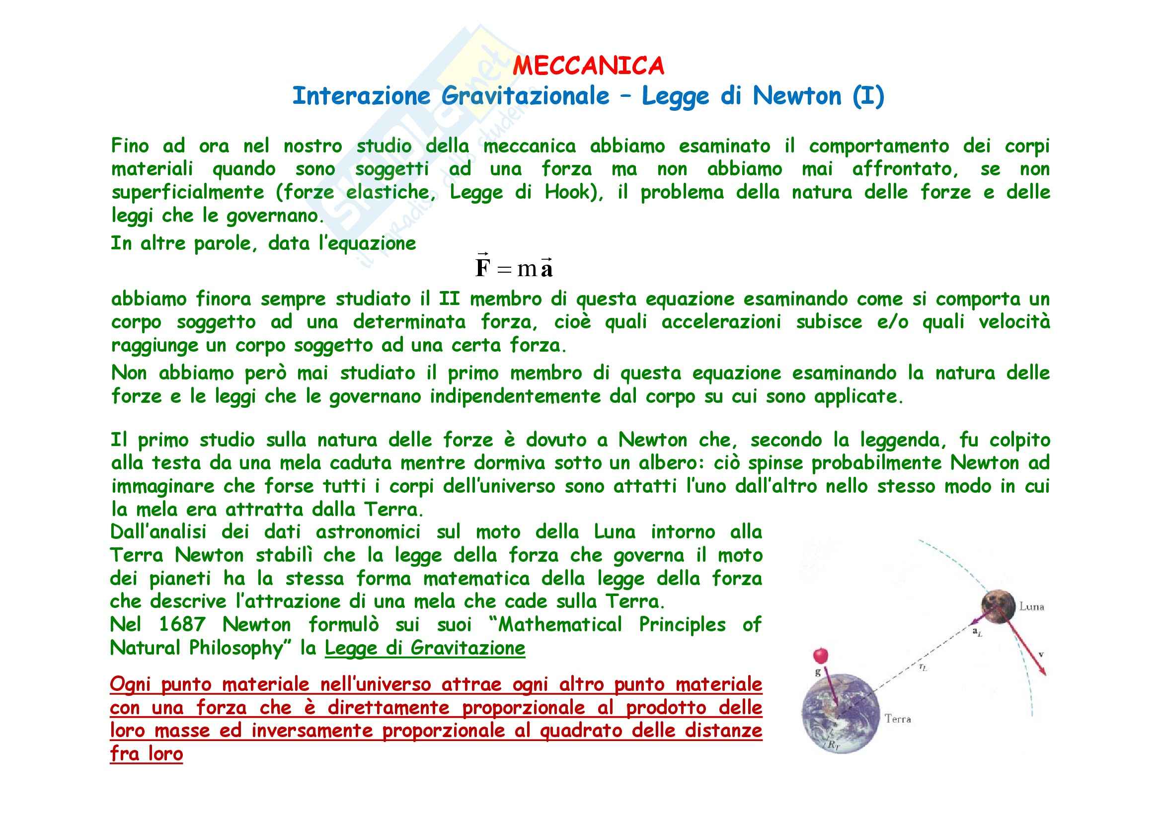 Fisica generale - la meccanica gravitazione universale Pag. 2