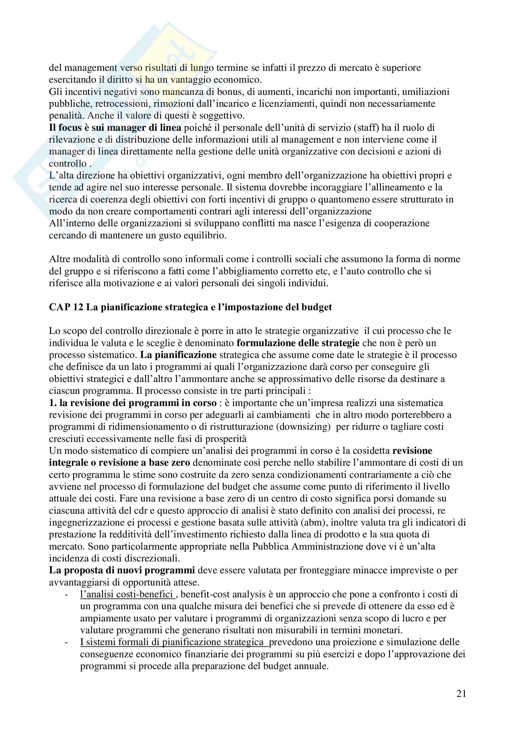 Riassunto esame Programmazione e Controllo, prof. indefinito, libro consigliato Programmazione e Controllo, Mc Graw Hill Pag. 21