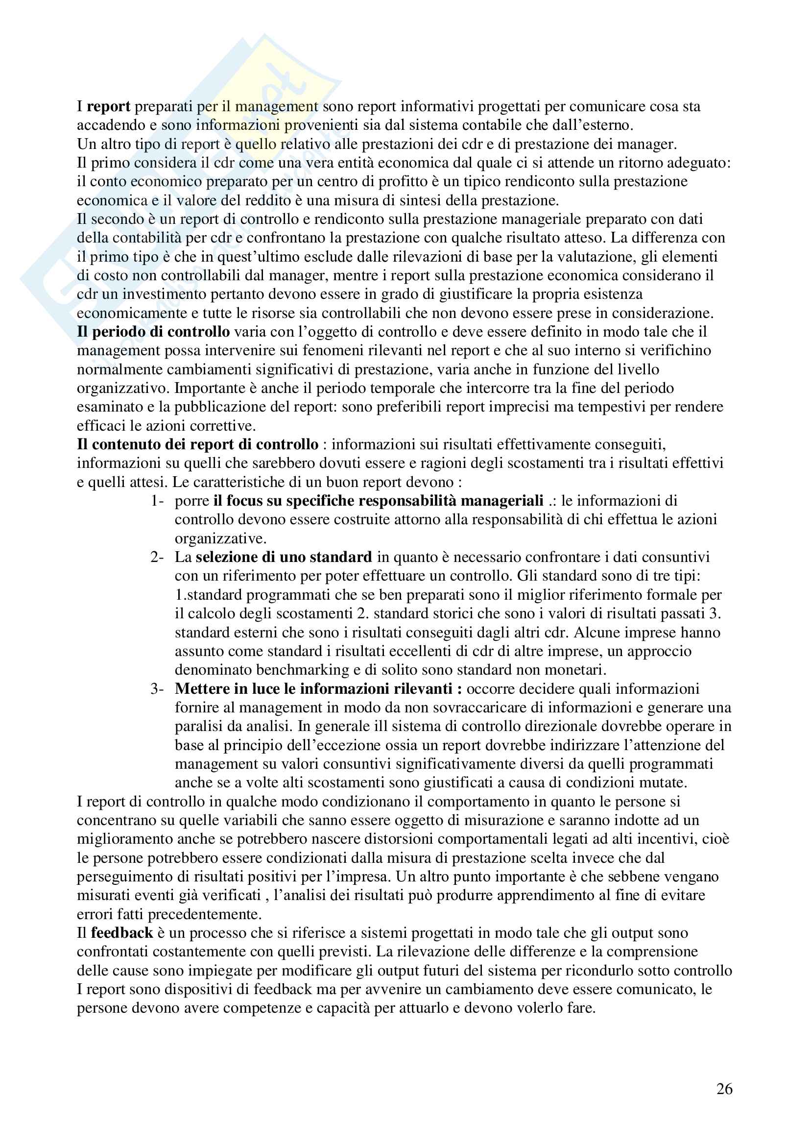 Riassunto esame Programmazione e Controllo, prof. indefinito, libro consigliato Programmazione e Controllo, Mc Graw Hill Pag. 26