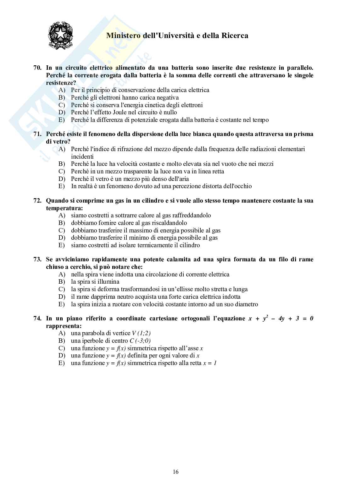 2006 Veterinaria: test di ammissione Pag. 16