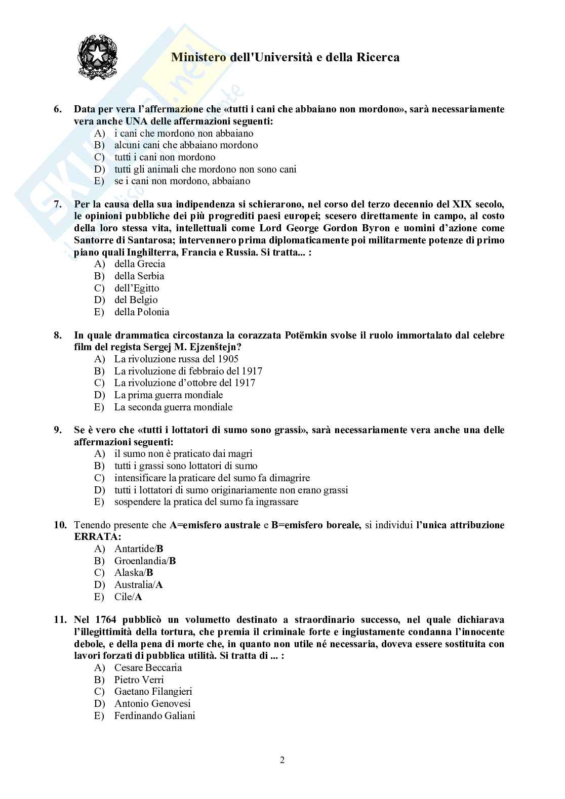 2006 Veterinaria: test di ammissione Pag. 2