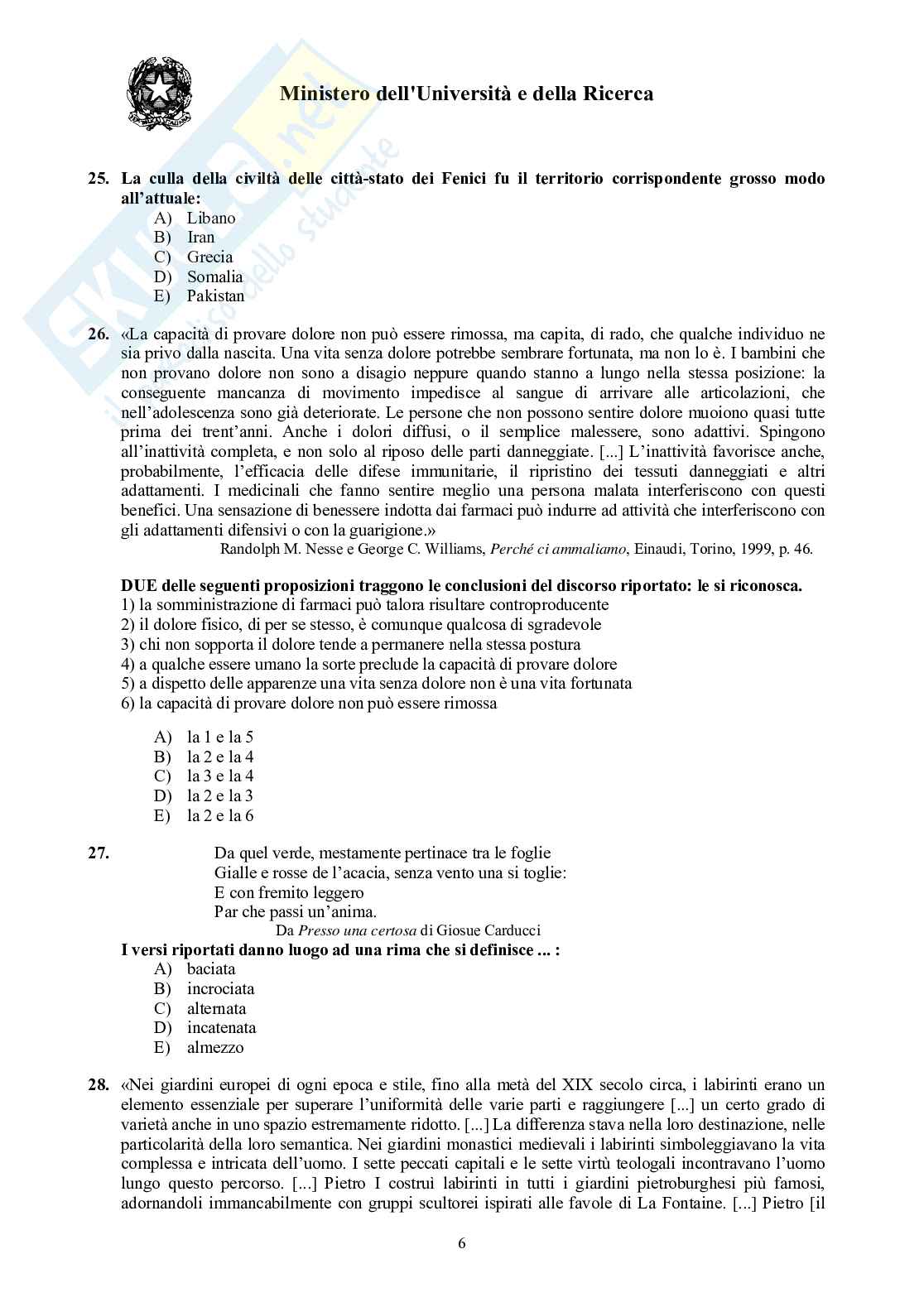 2006 Veterinaria: test di ammissione Pag. 6