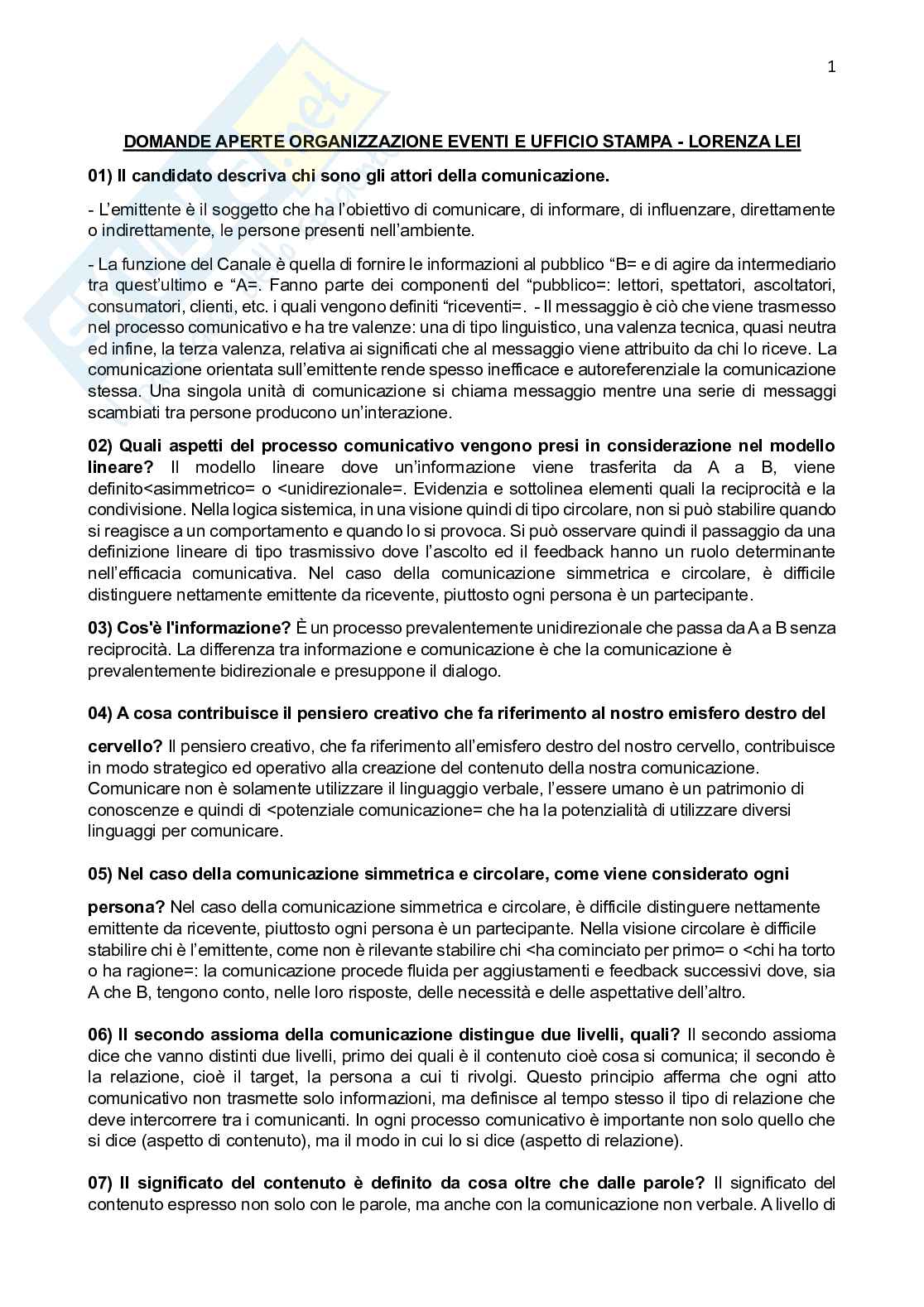 Paniere Organizzazione di eventi e ufficio stampa - Risposte aperte - aggiornato (2026) Pag. 2