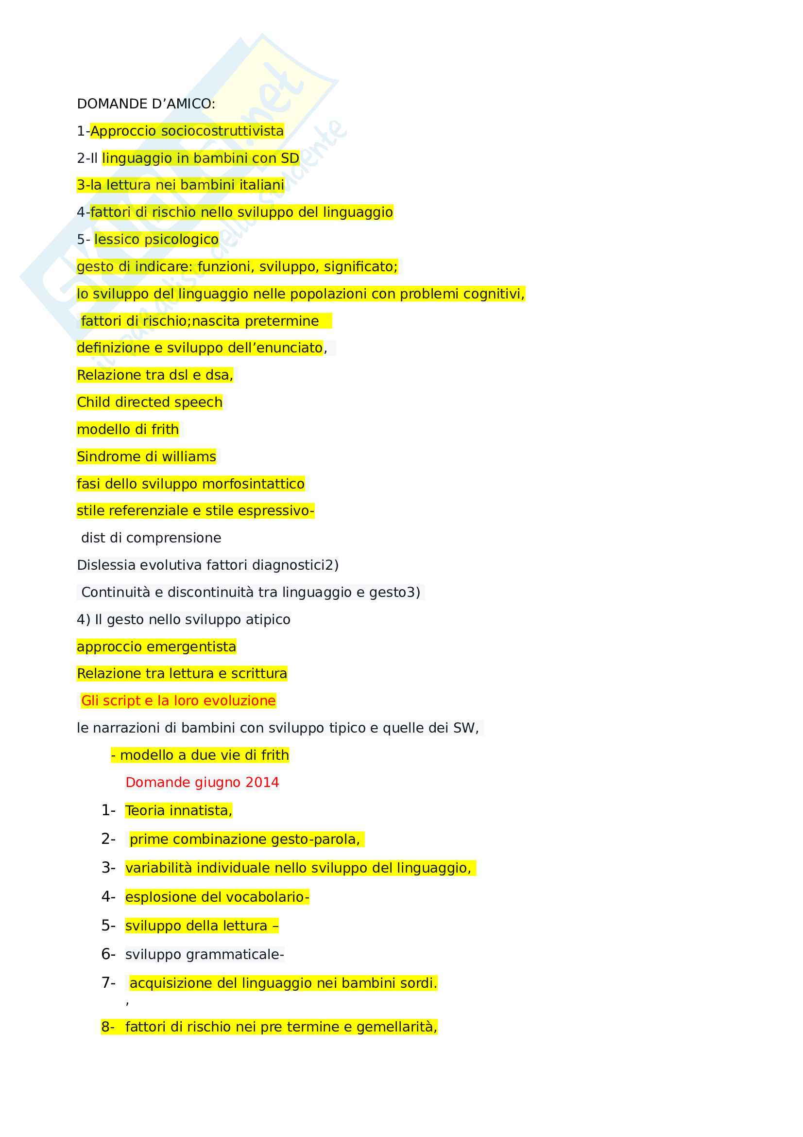 Domande esame  psicologia del linguaggio Pag. 1